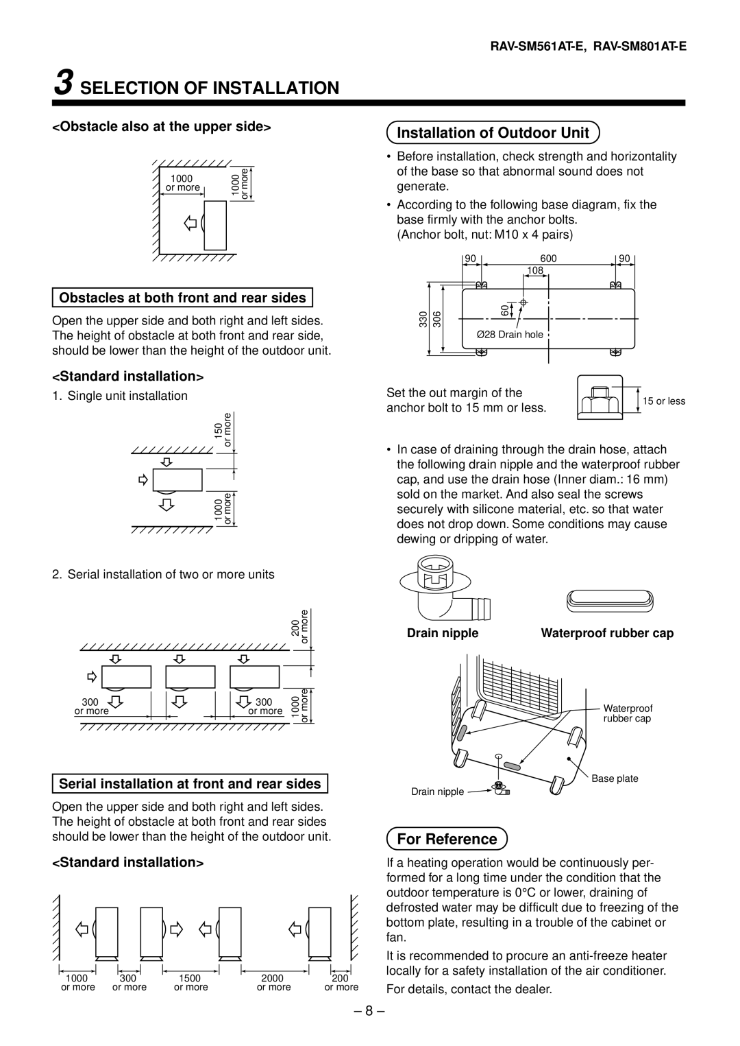 Toshiba RAV-SM1101AT-E, RAV-SM1401AT-E, RAV-SM801AT-E, RAV-SM561AT-E Installation of Outdoor Unit, For Reference 