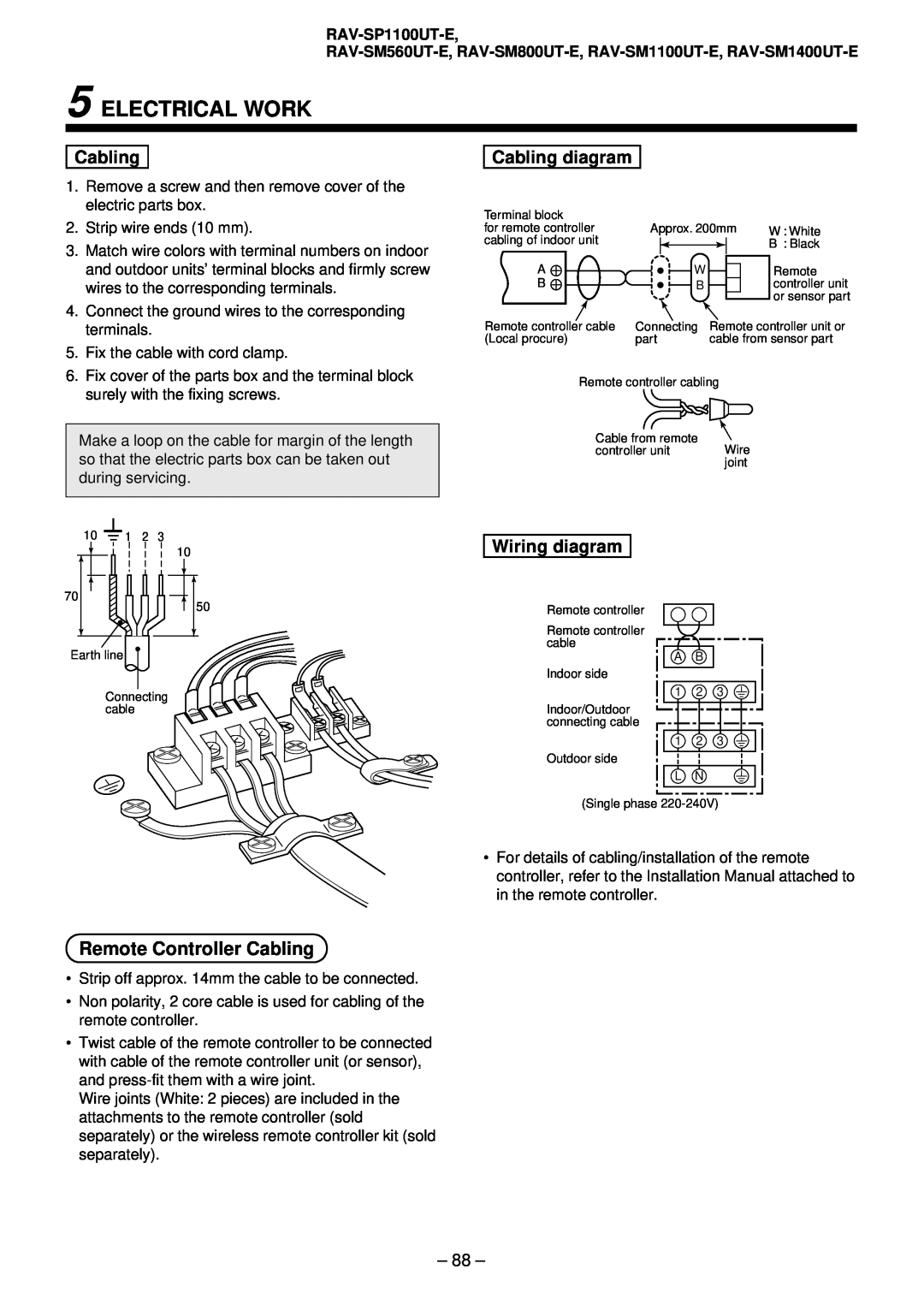 Toshiba RAV-SM1101AT-E, RAV-SM1401AT-E Remote Controller Cabling, Cabling diagram, Wiring diagram, RAV-SP1100UT-E 