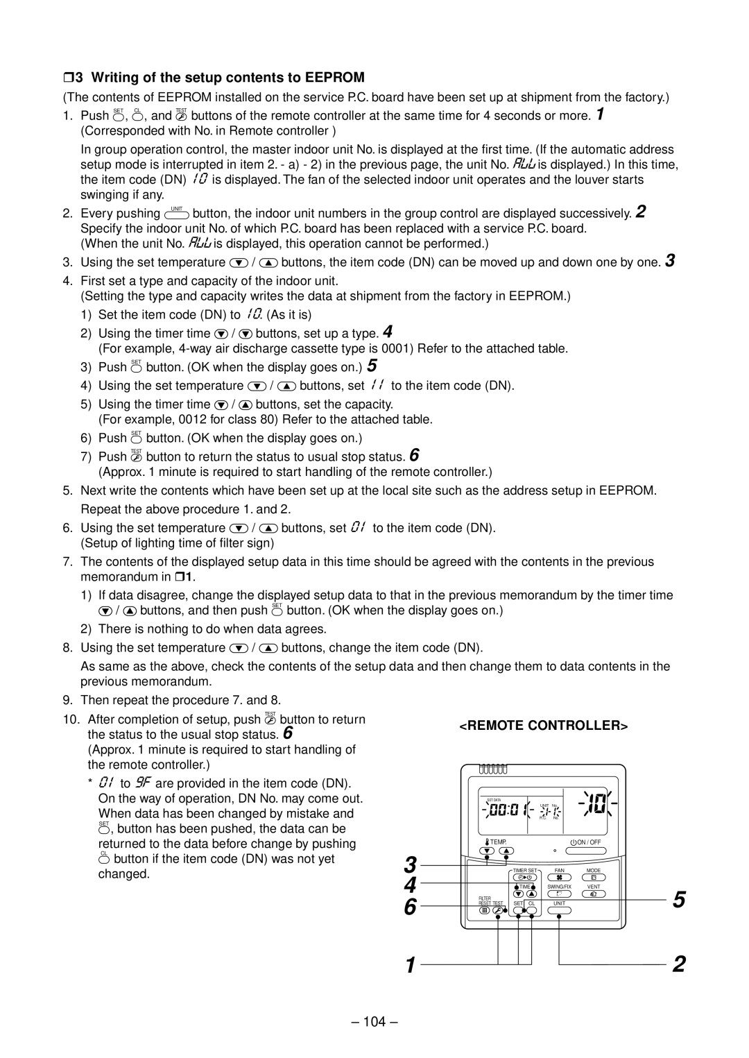 Toshiba RAV-SM803AT-E, RAV-SM1102CT-E, RAV-SM1102BT-E, RAV-SM1403UT-E R3 Writing of the setup contents to Eeprom 