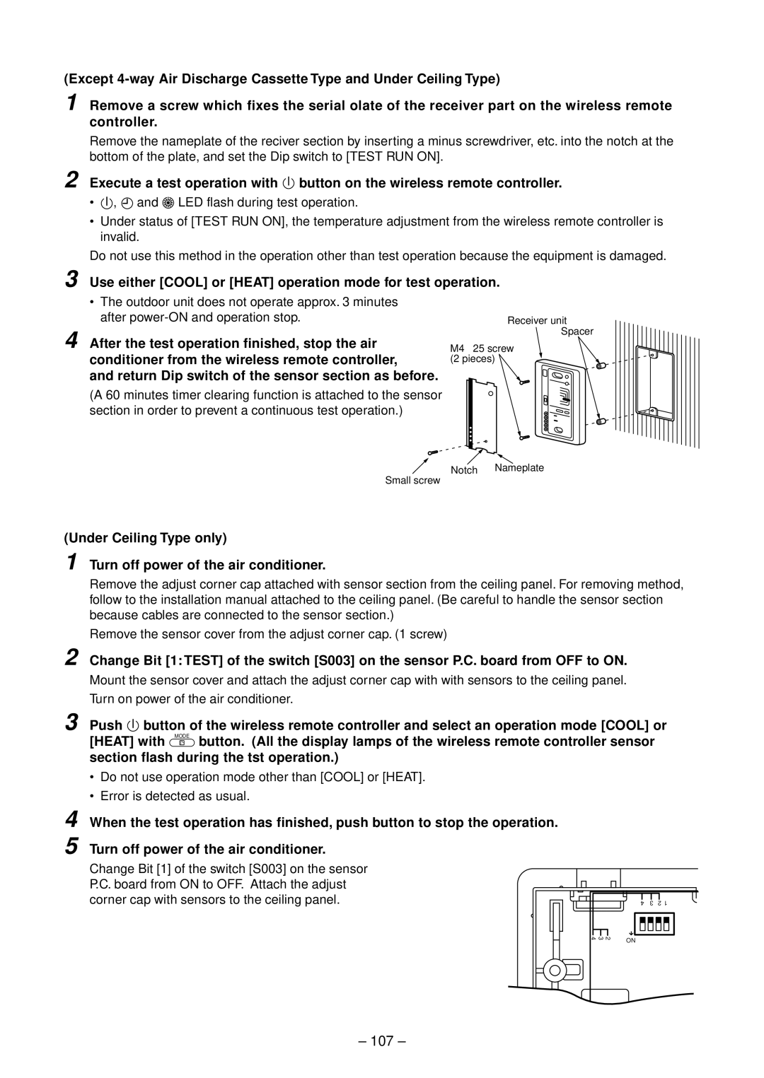 Toshiba RAV-SM802BT-E, RAV-SM1102CT-E, RAV-SM1102BT-E 107, Use either Cool or Heat operation mode for test operation 