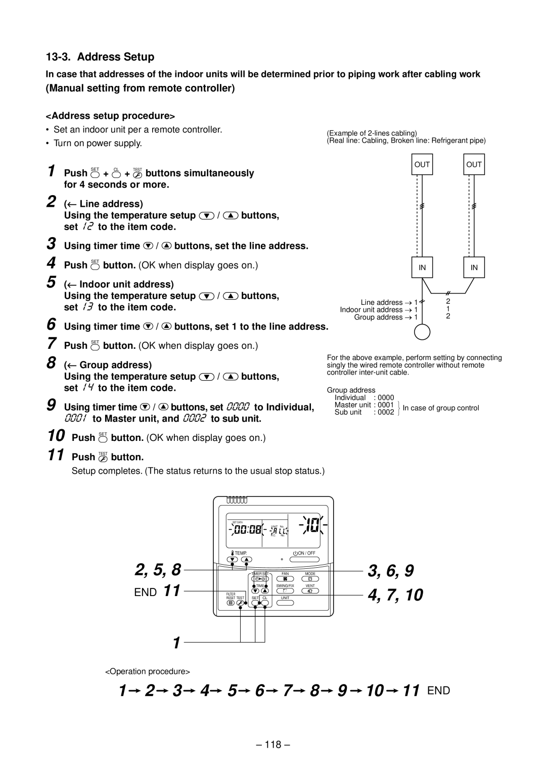 Toshiba RAV-SM803AT-E, RAV-SM1102CT-E, RAV-SM1102BT-E, RAV-SM1403UT-E End, Manual setting from remote controller, 118 