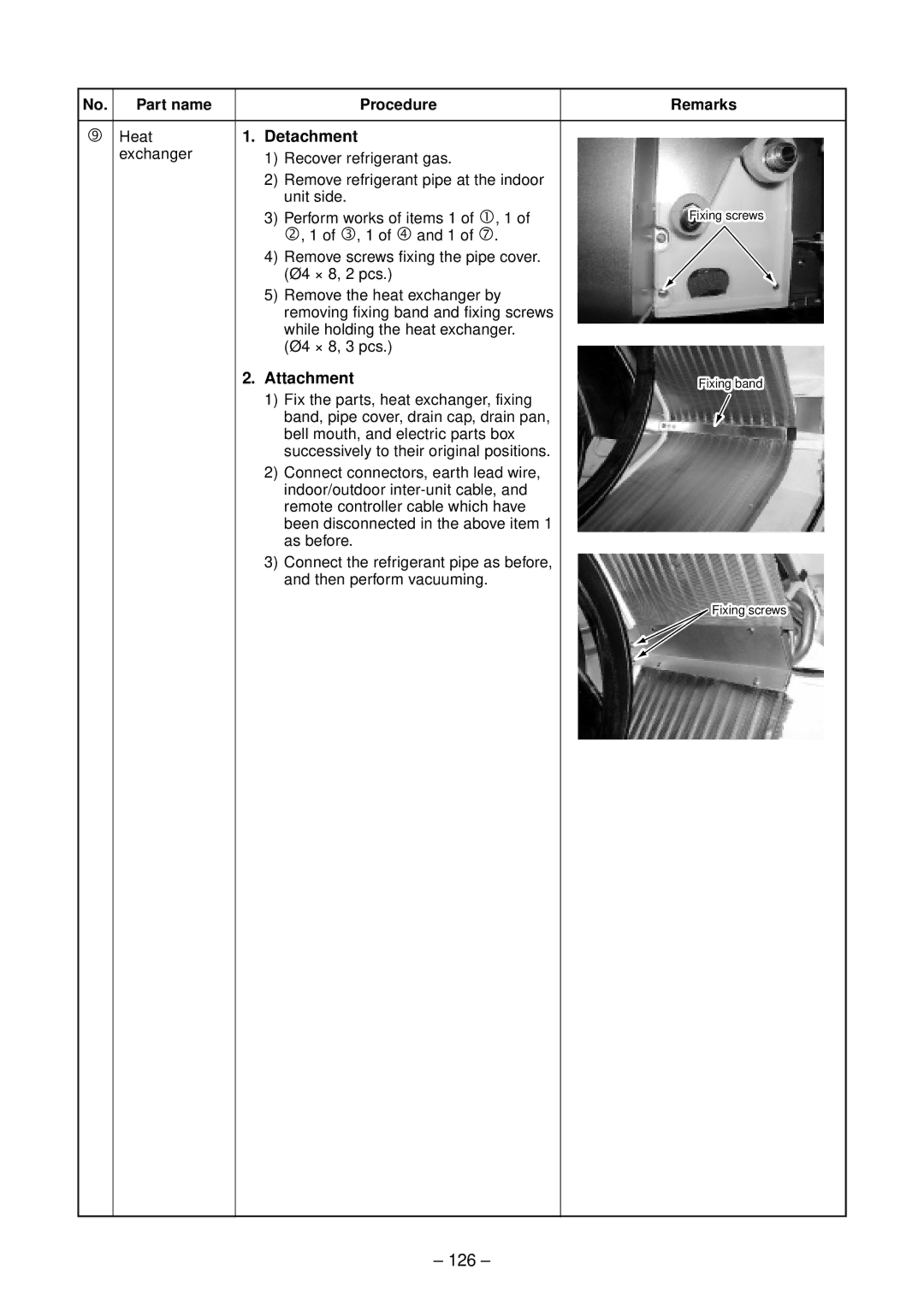 Toshiba RAV-SM1102CT-E, RAV-SM1102BT-E, RAV-SM1403UT-E, RAV-SM1402CT-E, RAV-SM1103UT-E 126, Part name Procedure Remarks, Heat 