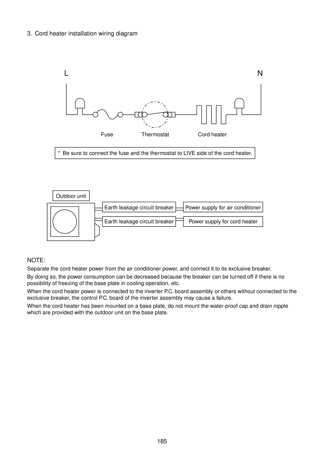 Toshiba RAV-SM1402CT-E, RAV-SM1102CT-E, RAV-SM1102BT-E, RAV-SM1403UT-E Cord heater installation wiring diagram, 185 