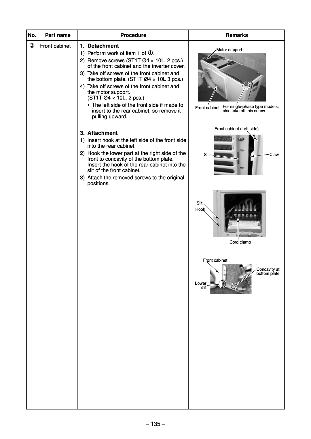 Toshiba RAV-SM802BT-E, RAV-SM1102CT-E, RAV-SM1102BT-E Procedure, Remarks, Part name, Front cabinet Left side 
