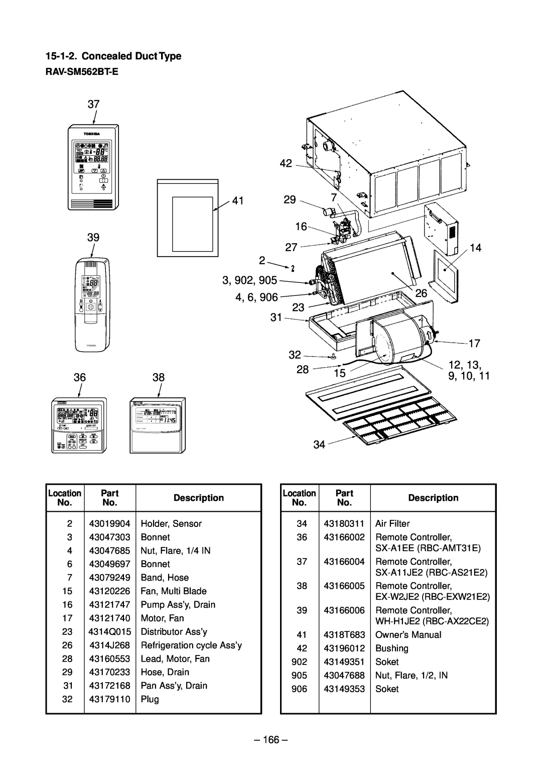 Toshiba RAV-SM562BT-E, RAV-SM1102CT-E, RAV-SM1102BT-E 3, 902, 4, 6, 9, 10, Concealed Duct Type, Part, Description 