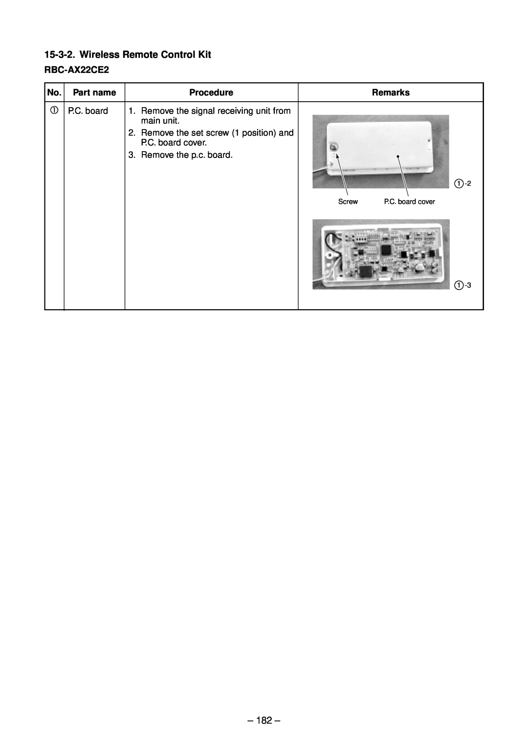 Toshiba RAV-SM1102CT-E, RAV-SM1102BT-E Wireless Remote Control Kit, RBC-AX22CE2, No. Part name, Procedure, Remarks 