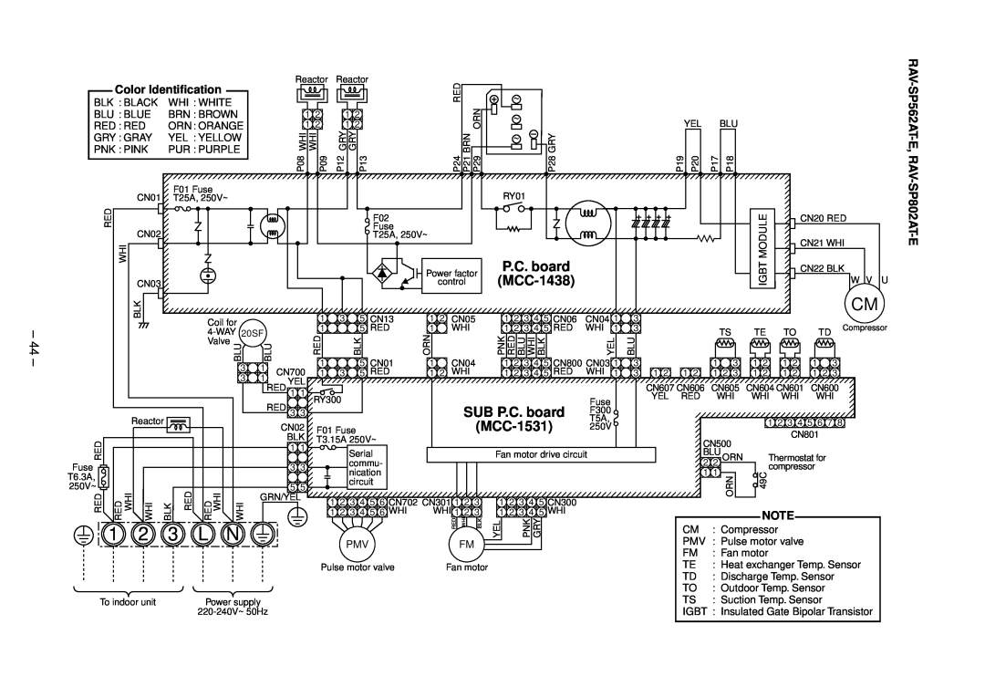 Toshiba RAV-SM1403UT-E, RAV-SM1102CT-E service manual SUB P.C. board, RAV-SP562AT-E, RAV-SP802AT-E, Color Identification 