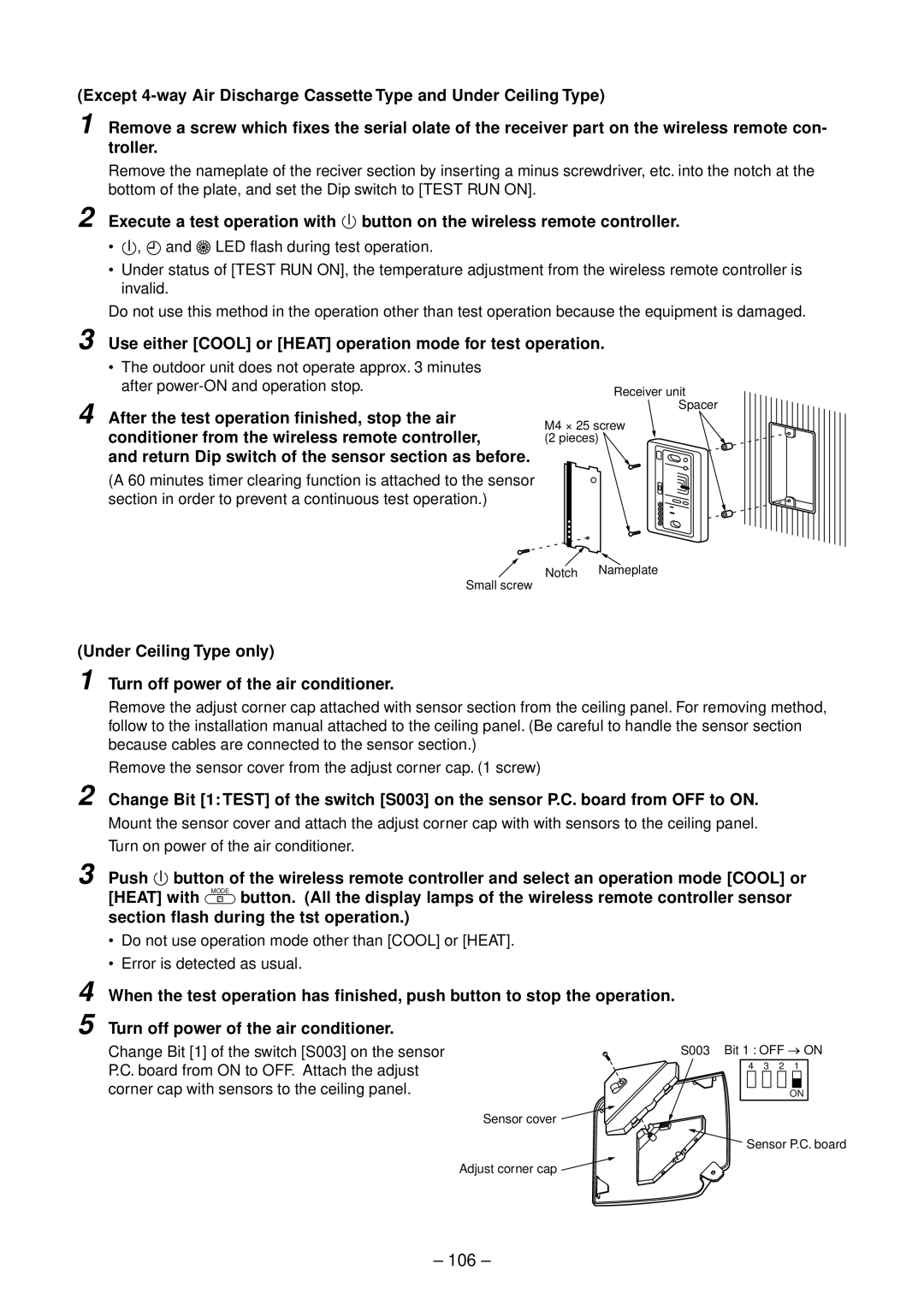 Toshiba RAV-SM802UT-E, RAV-SM1102UT-E, RAV-SM1402UT-E 106, Use either Cool or Heat operation mode for test operation 