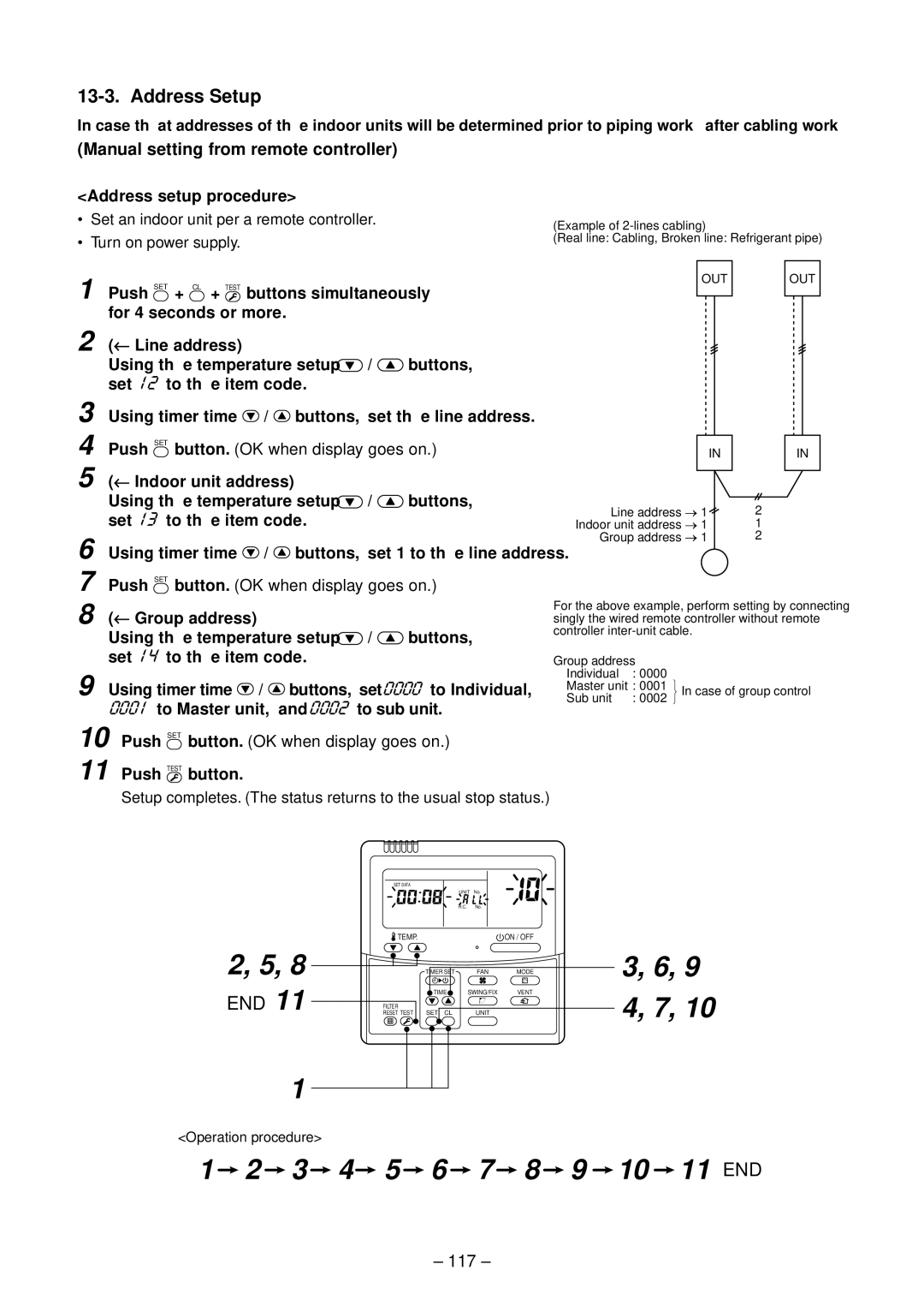 Toshiba RAV-SM1402UT-E, RAV-SM1102UT-E, RAV-SM802UT-E, RAV-SM562UT-E End, Manual setting from remote controller, 117 