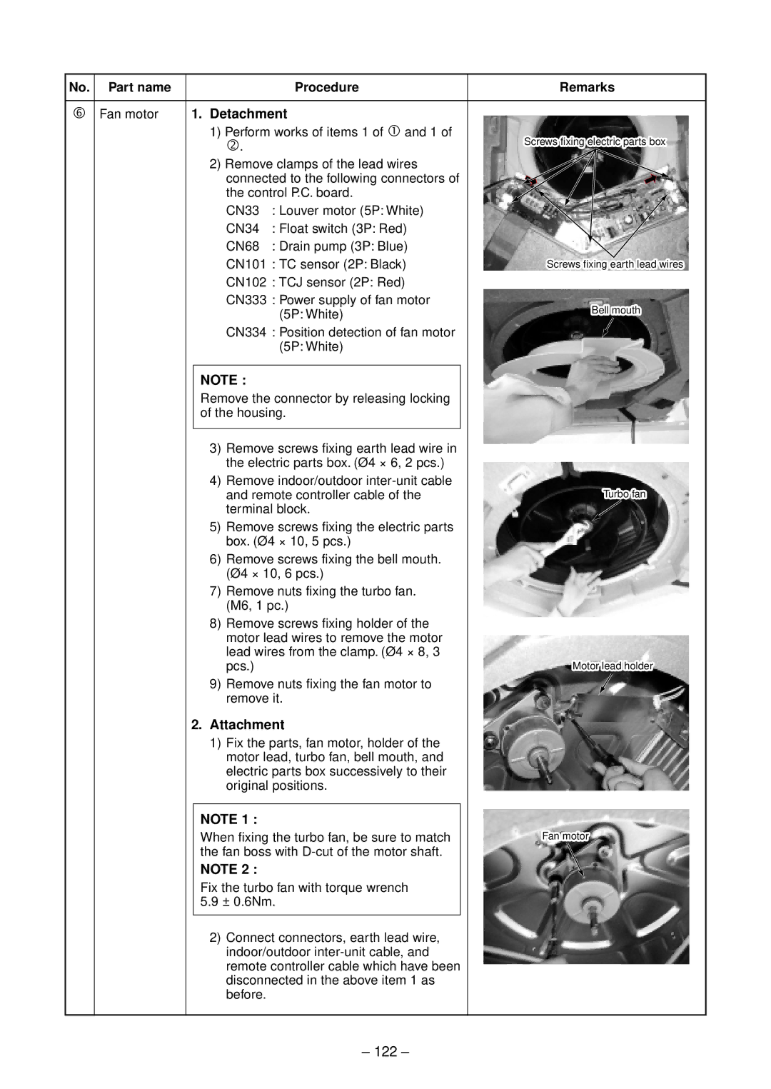 Toshiba RAV-SM802UT-E 122, † Fan motor 1. Detachment, CN102 TCJ sensor 2P Red CN333 Power supply of fan motor 