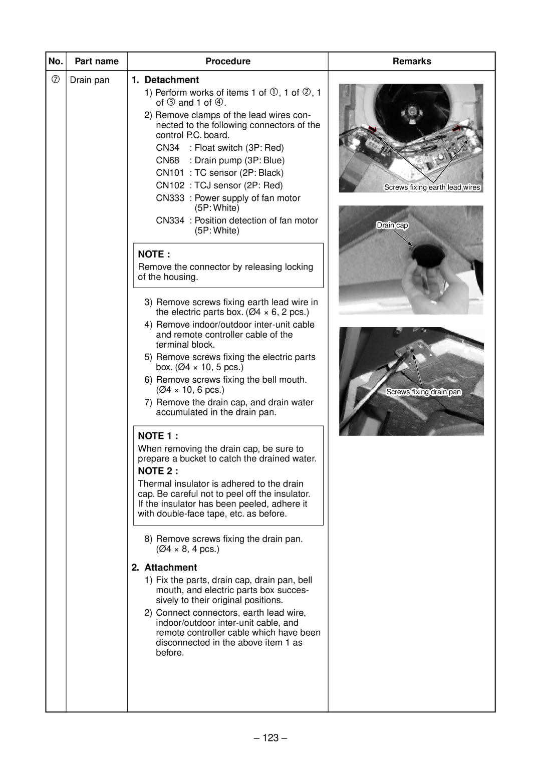 Toshiba RAV-SM562UT-E, RAV-SM1102UT-E, RAV-SM1402UT-E, RAV-SM802UT-E service manual 123, ‡ Drain pan 1. Detachment 