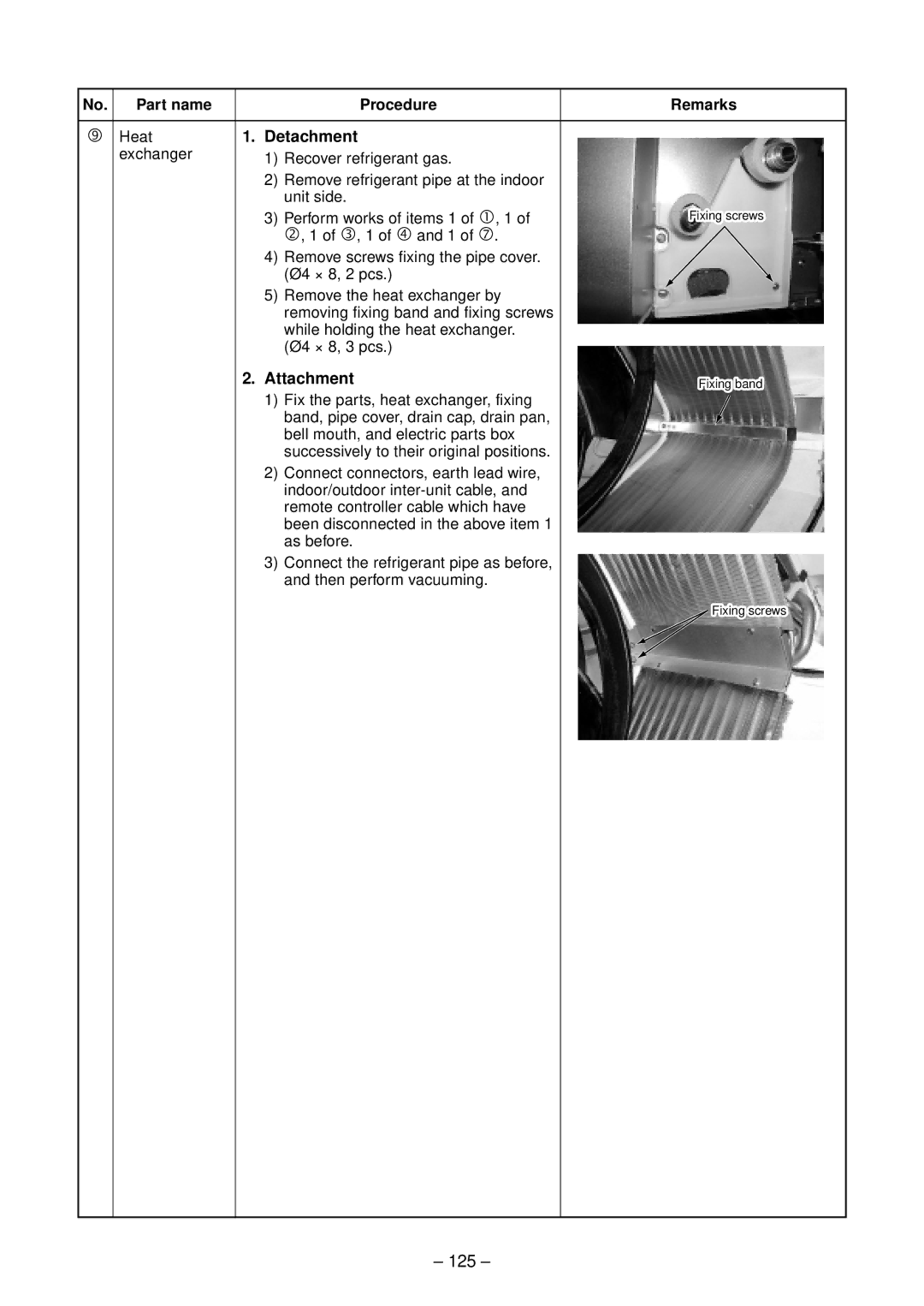 Toshiba RAV-SM1402UT-E, RAV-SM1102UT-E, RAV-SM802UT-E, RAV-SM562UT-E service manual 125, Part name Procedure Remarks, Heat 