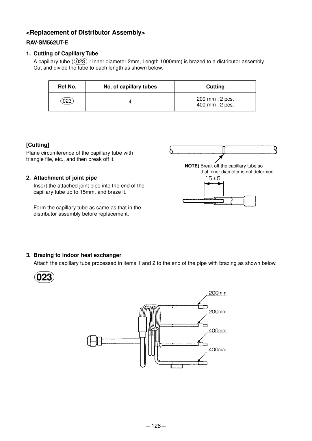 Toshiba RAV-SM802UT-E, RAV-SM1102UT-E, RAV-SM1402UT-E service manual Replacement of Distributor Assembly, 126, RAV-SM562UT-E 