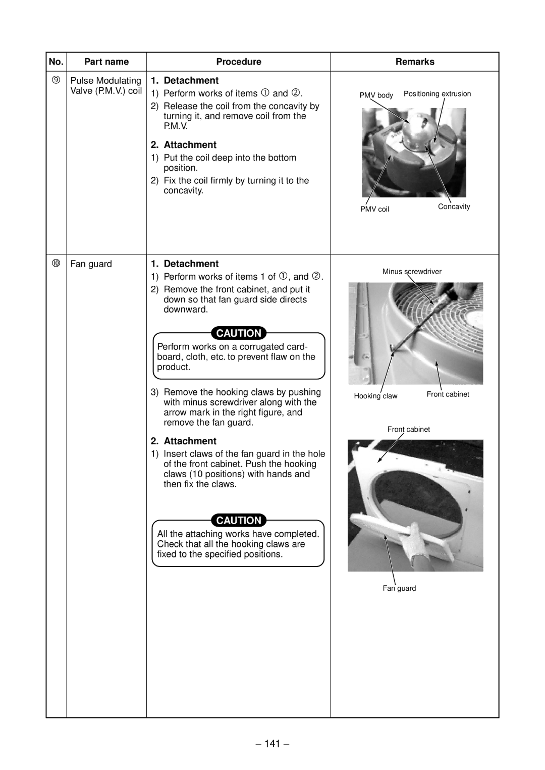 Toshiba RAV-SM1402UT-E 141, Fan guard, Perform works of items 1 of , and ‚, With minus screwdriver along with 