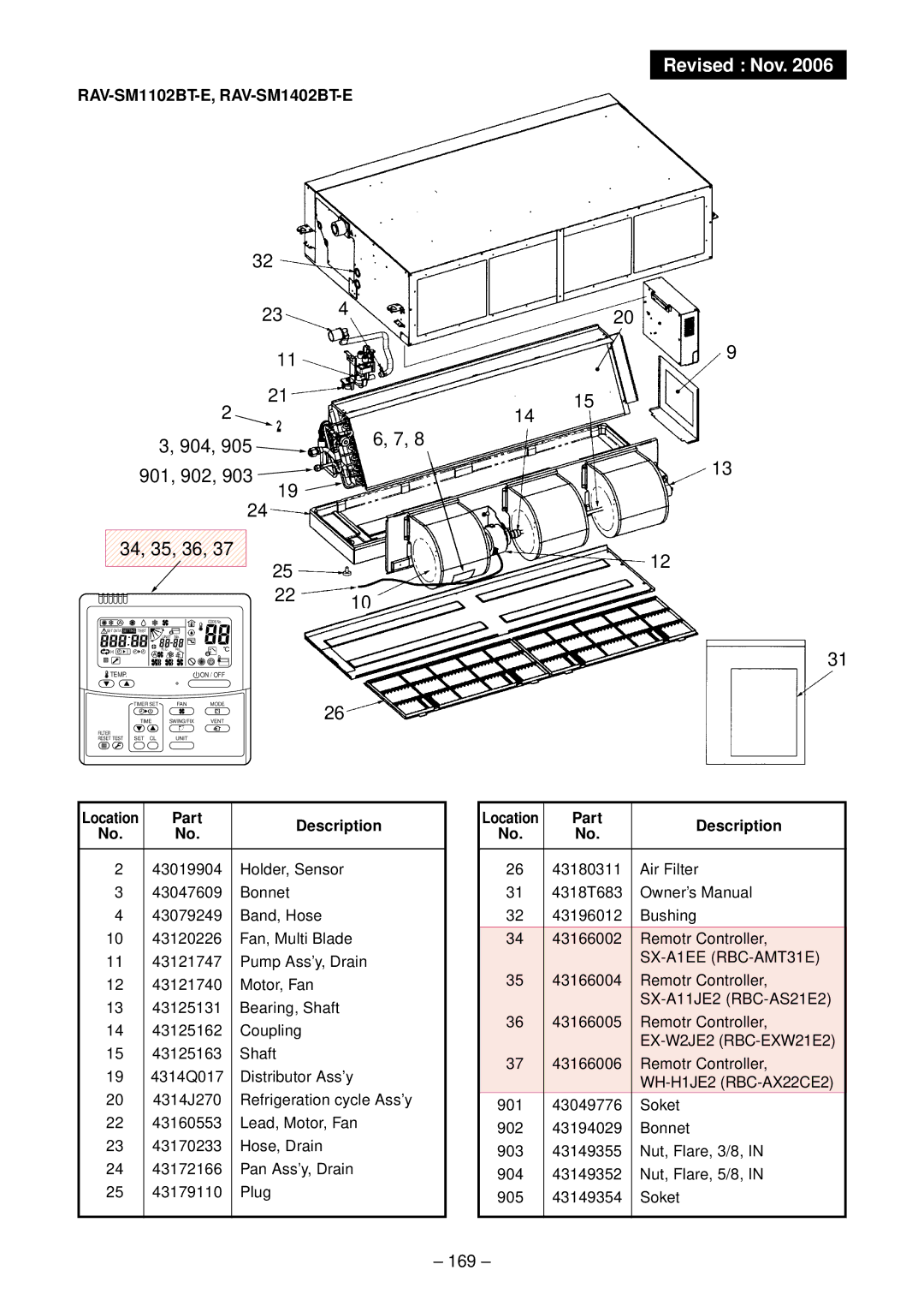 Toshiba RAV-SM1402UT-E, RAV-SM1102UT-E, RAV-SM802UT-E, RAV-SM562UT-E 904 901, 902 34, 35, 36, RAV-SM1102BT-E, RAV-SM1402BT-E 