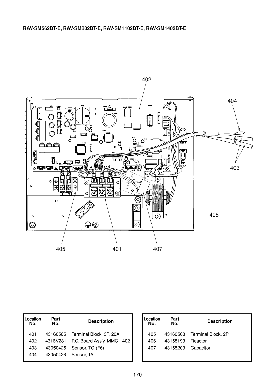 Toshiba RAV-SM802UT-E, RAV-SM1102UT-E, RAV-SM1402UT-E, RAV-SM562UT-E service manual 402 404 403 406 405401407, 170 