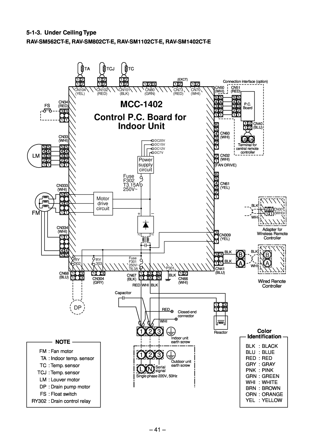 Toshiba RAV-SM1402UT-E, RAV-SM1102UT-E, RAV-SM802UT-E MCC-1402, Control P.C. Board for, Indoor Unit, Under Ceiling Type, 41 