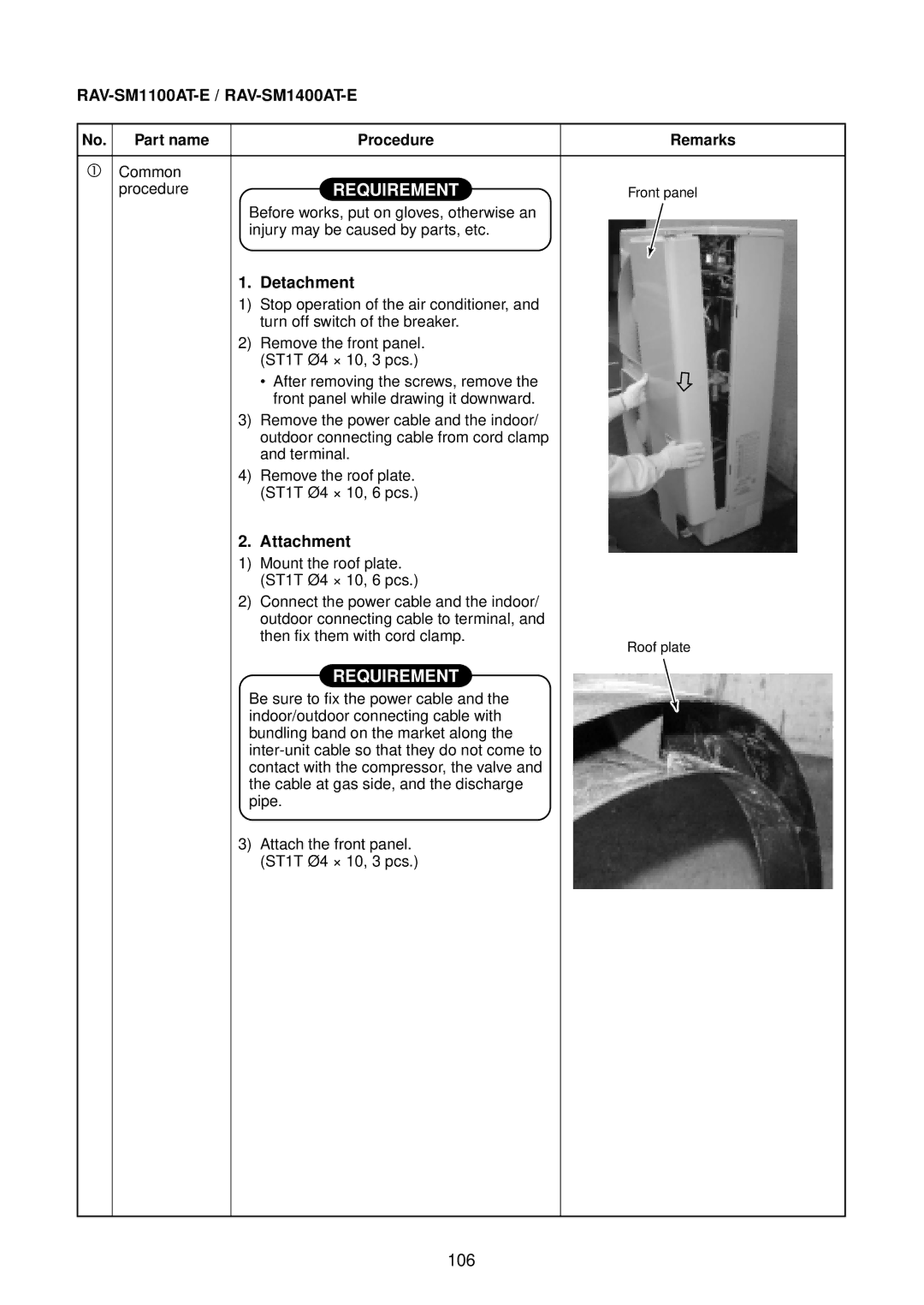 Toshiba RAV-SM1400AT-E, RAV-SM1101BT-E, RAV-SM1100AT-E, RAV-SM1401BT-E, RAV-SM561BT-E 106, No. Part name Procedure Remarks 