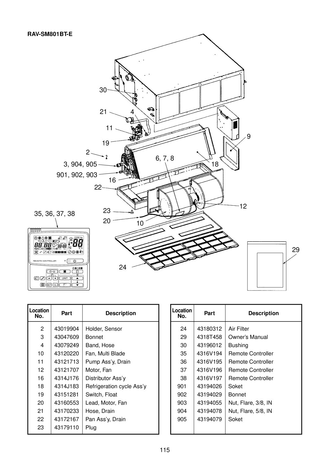 Toshiba RAV-SM1401BT-E, RAV-SM1400AT-E, RAV-SM1101BT-E, RAV-SM1100AT-E, RAV-SM561BT-E 904 901, 902, 903 35, 36, 37, 115 