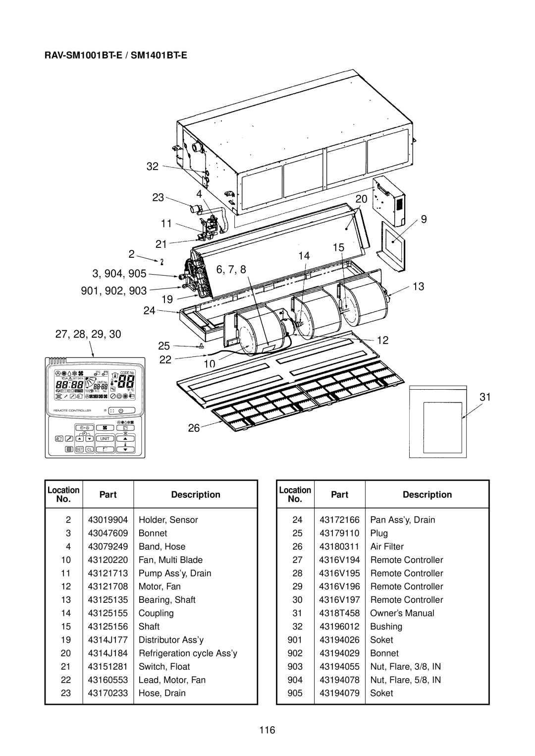 Toshiba RAV-SM561BT-E, RAV-SM1400AT-E, RAV-SM1101BT-E, RAV-SM1100AT-E, RAV-SM1401BT-E 116, RAV-SM1001BT-E / SM1401BT-E 