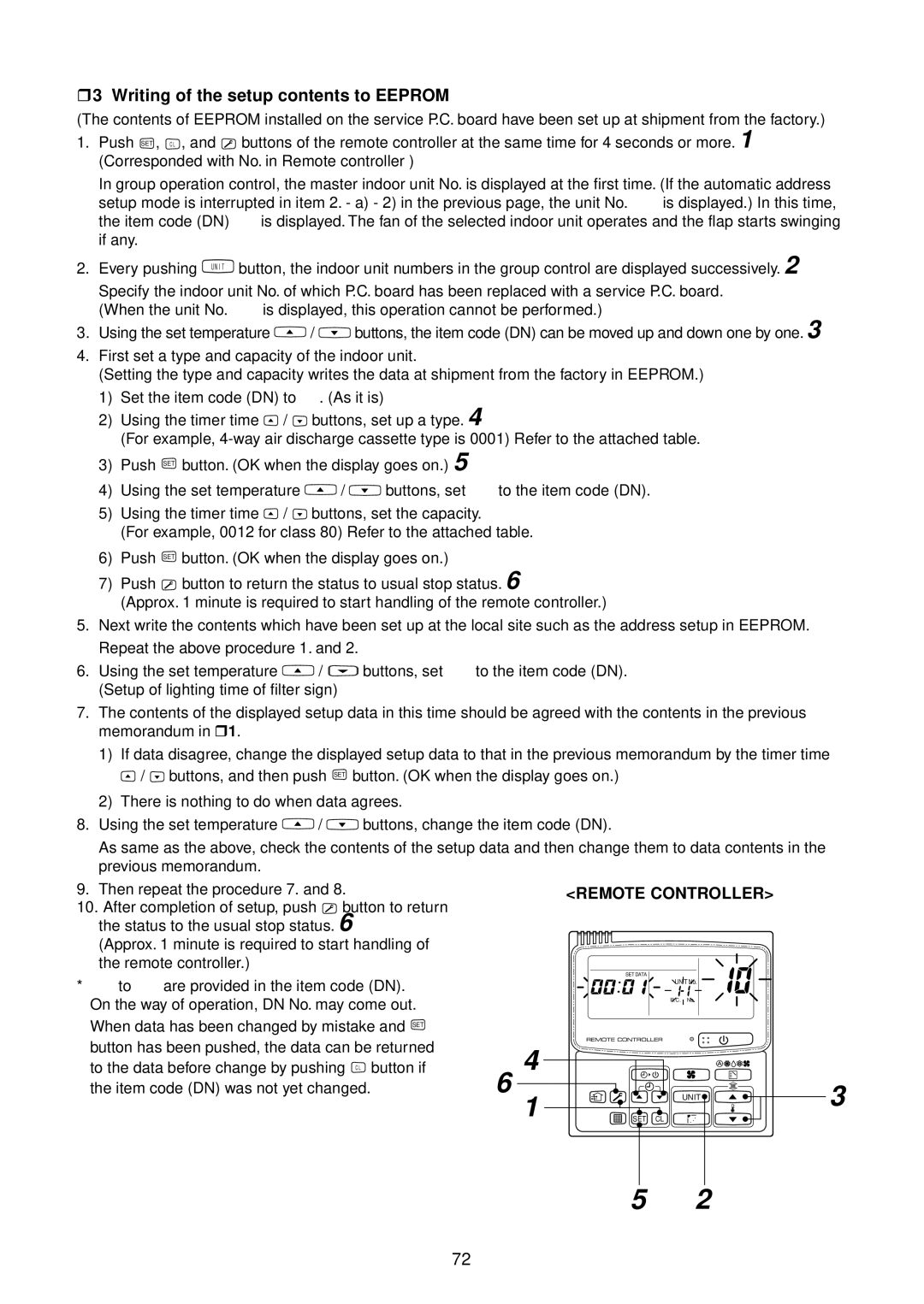 Toshiba RAV-SM1100AT-E, RAV-SM1400AT-E, RAV-SM1101BT-E, RAV-SM1401BT-E R3 Writing of the setup contents to Eeprom 