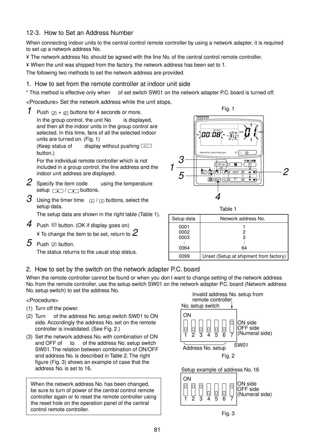 Toshiba RAV-SM801BT-E How to Set an Address Number, How to set from the remote controller at indoor unit side 