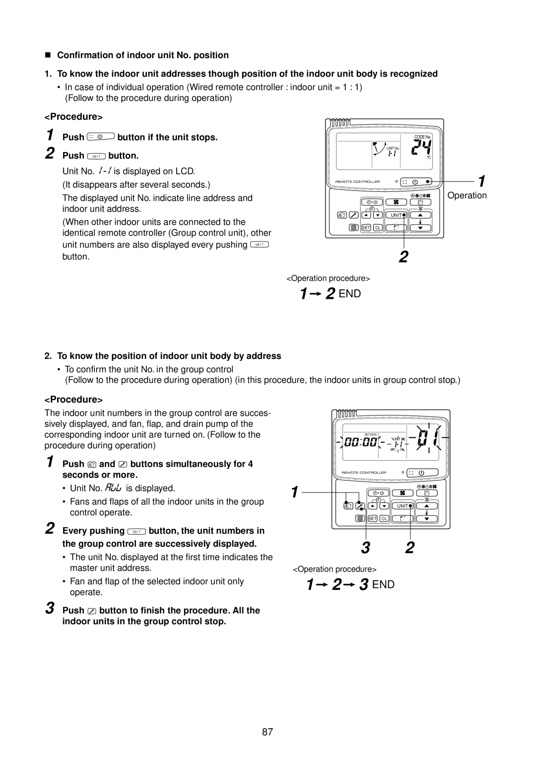 Toshiba RAV-SM801BT-E, RAV-SM1400AT-E Push button if the unit stops, To know the position of indoor unit body by address 