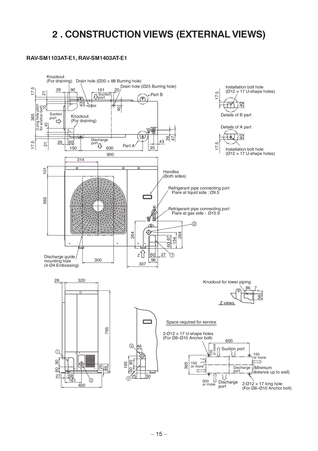 Toshiba service manual Construction Views External Views, RAV-SM1103AT-E1, RAV-SM1403AT-E1 