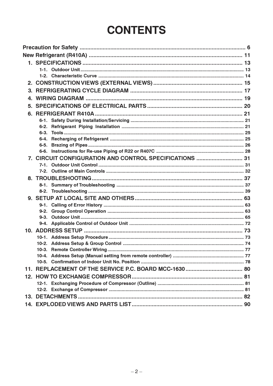 Toshiba RAV-SM1403AT-E1 service manual Contents 