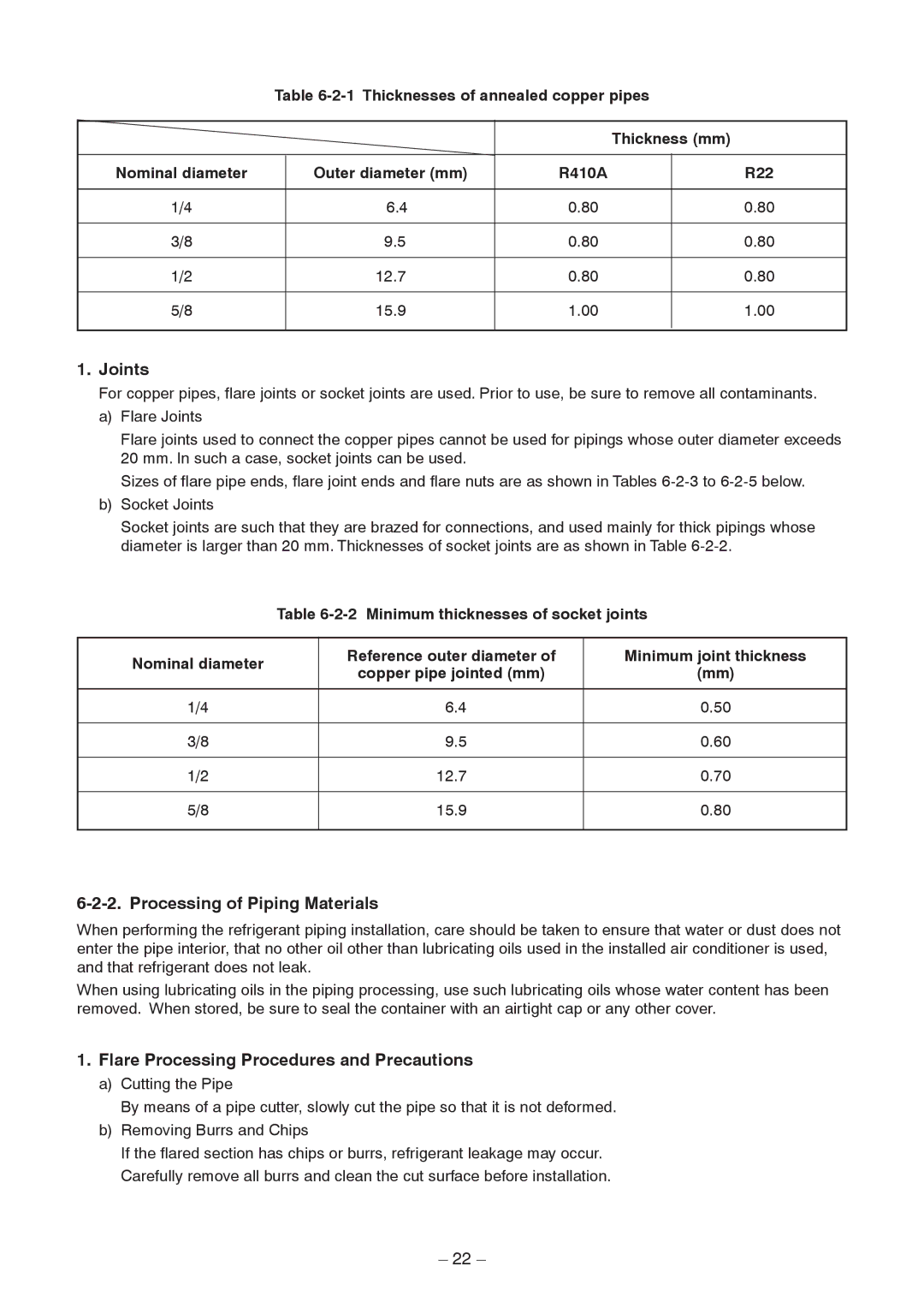 Toshiba RAV-SM1403AT-E1 service manual Joints, Processing of Piping Materials, Flare Processing Procedures and Precautions 