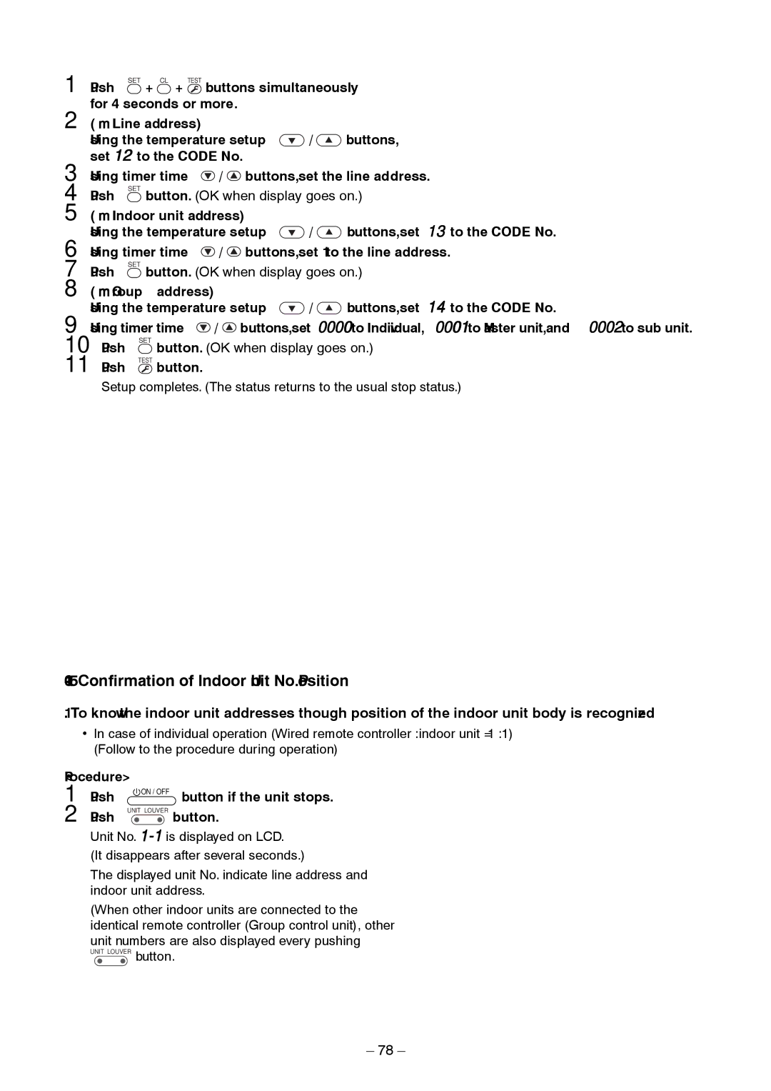 Toshiba RAV-SM1403AT-E1 service manual Confirmation of Indoor Unit No. Position, Button 