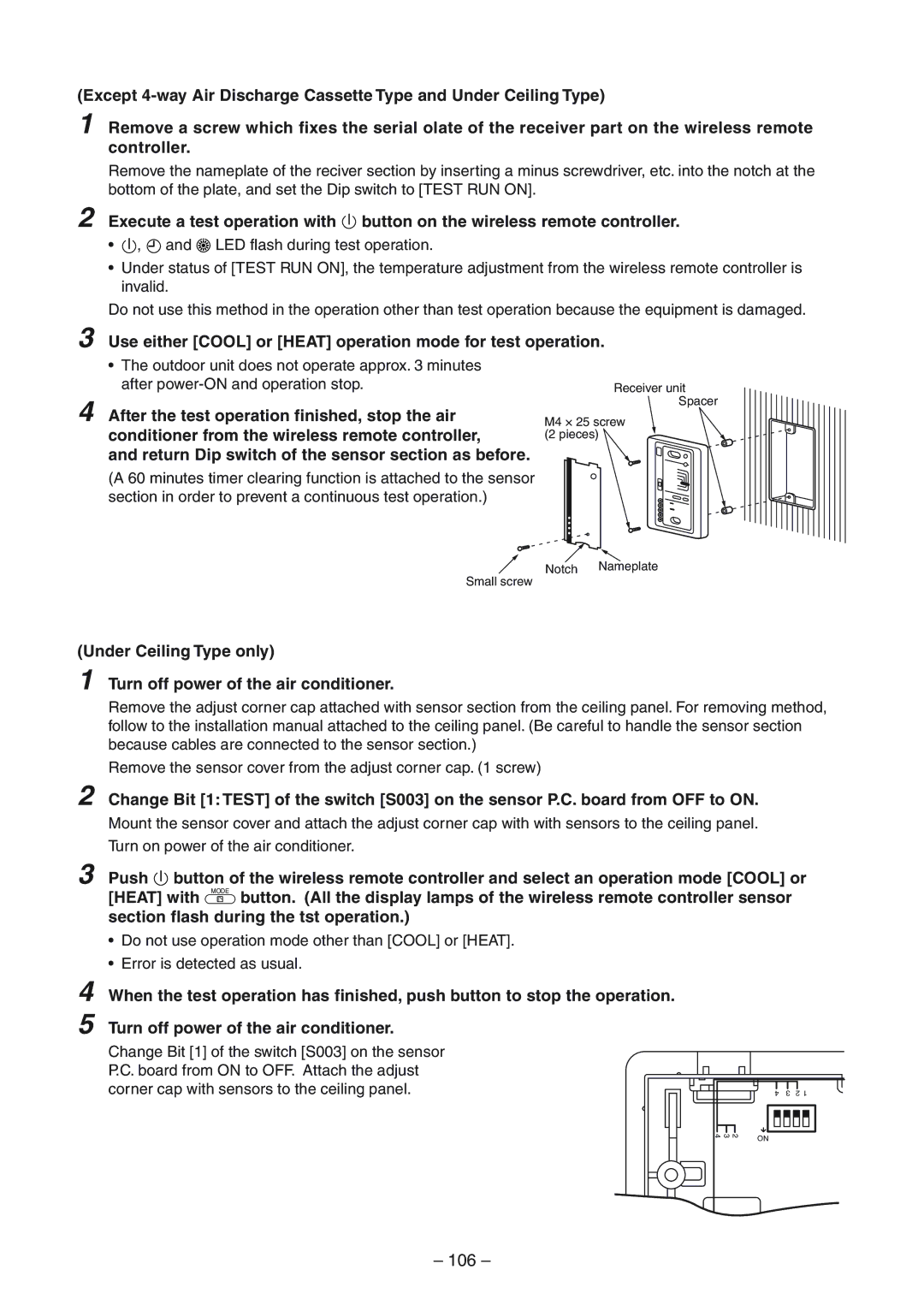 Toshiba RAV-SP1104ATZ-E, RAV-SM1404UT-E, RAV-SM1104UT-E 106, Use either Cool or Heat operation mode for test operation 