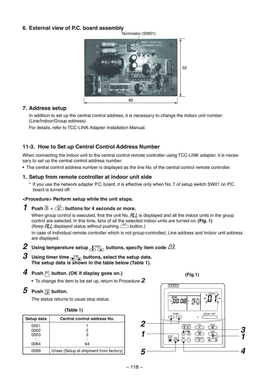 Toshiba RAV-SM1104UT-E External view of P.C. board assembly, Address setup, How to Set up Central Control Address Number 