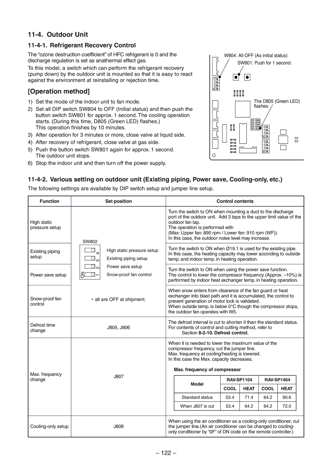 Toshiba RAV-SM804UT-E, RAV-SM1404UT-E, RAV-SM1104UT-E, RAV-SP1104AT-E Operation method, Refrigerant Recovery Control, 122 