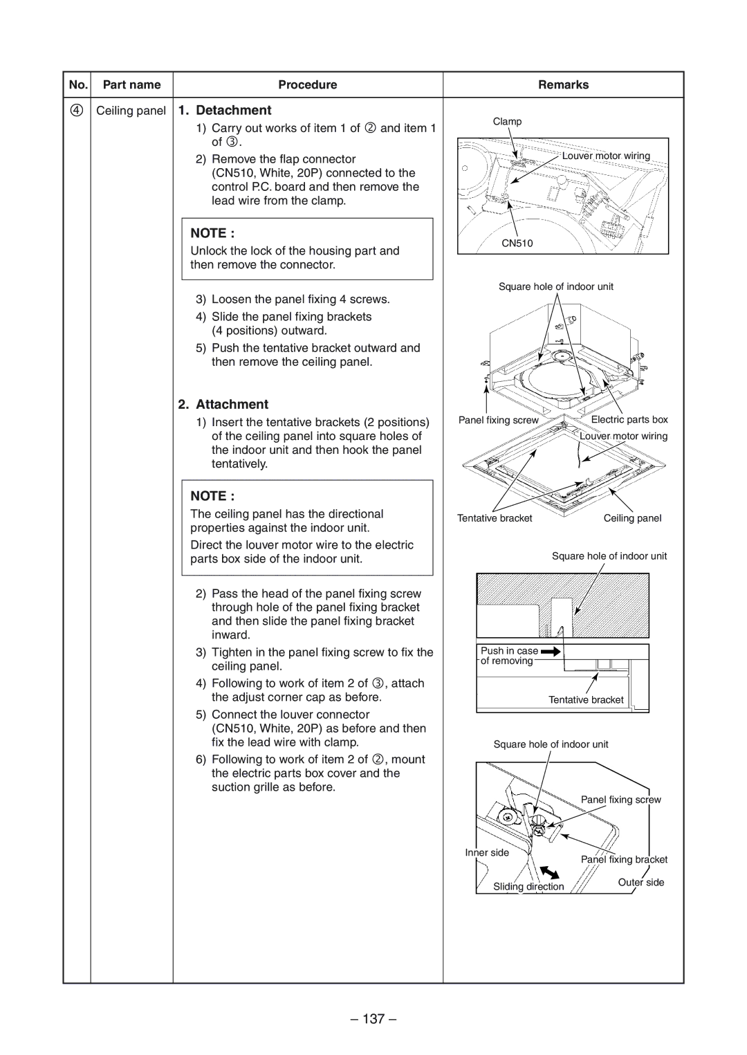 Toshiba RAV-SP1104AT-E, RAV-SM1404UT-E, RAV-SM1104UT-E, RAV-SP1404ATZG-E, RAV-SP1404AT-E 137, No. Part name Procedure 