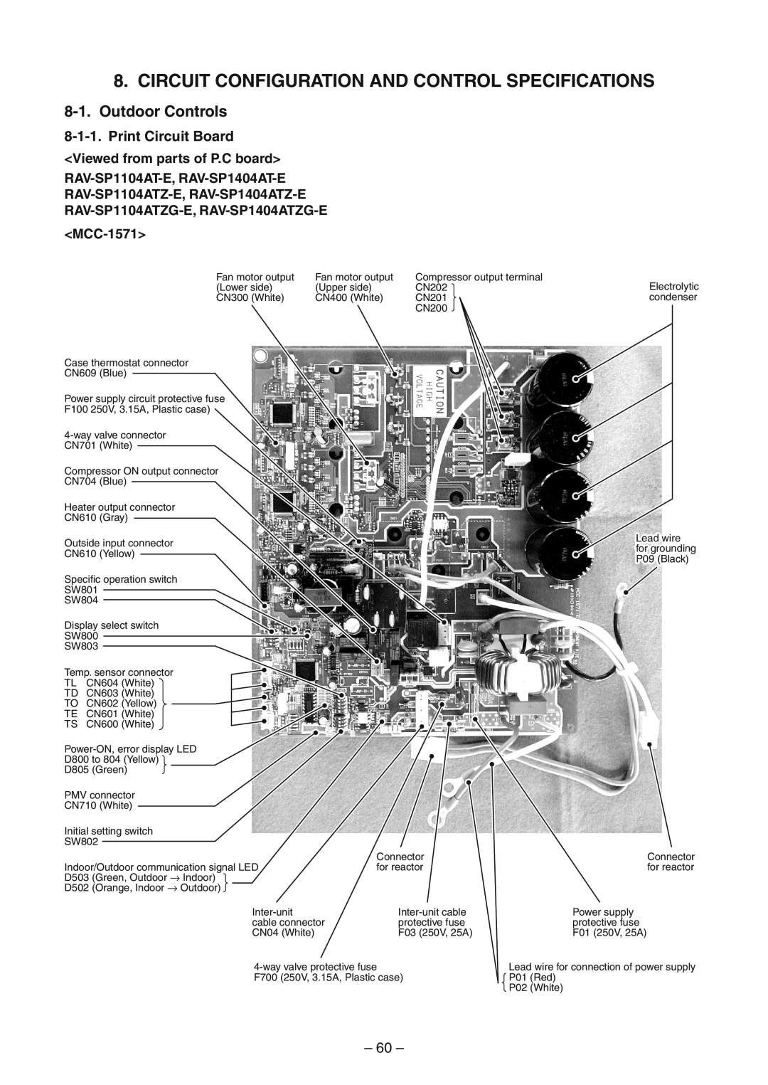 Toshiba RAV-SP1404ATZ-E, RAV-SM1404UT-E Outdoor Controls, Print Circuit Board, 60, Viewed from parts of P.C board 