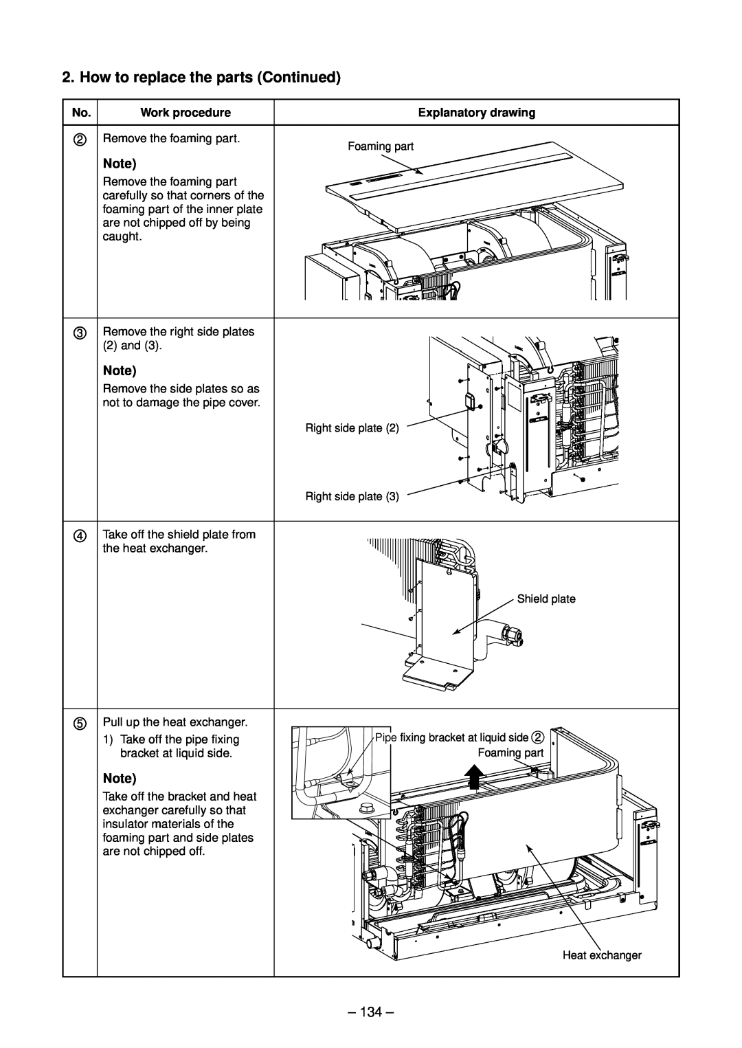 Toshiba RAV-SM1603ATZ-E, RAV-SM1603DT-A How to replace the parts Continued, 134, Work procedure, Explanatory drawing 