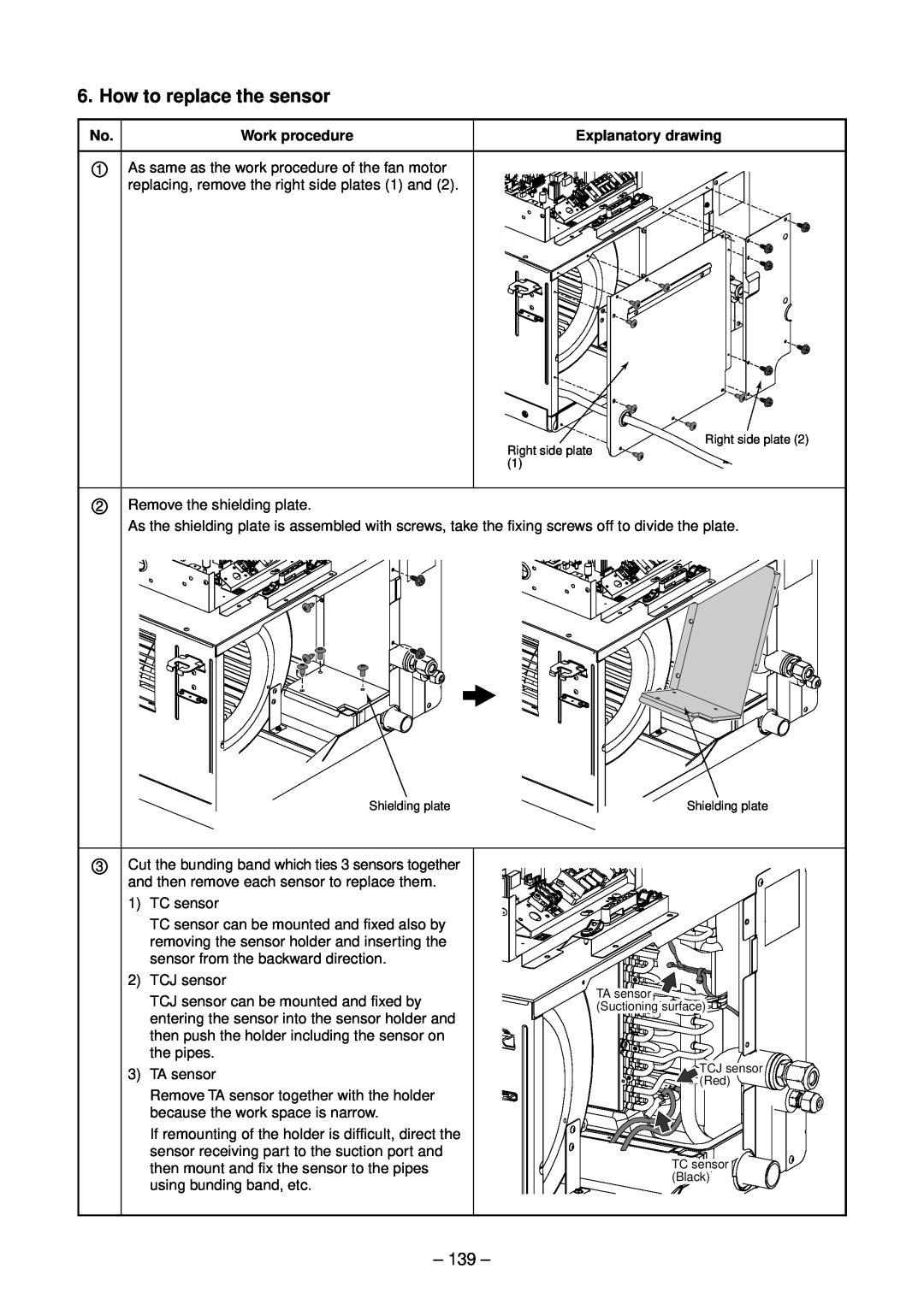 Toshiba RAV-SM1403DT-A, RAV-SM1603DT-A, RAV-SM1603ATZG-E, RAV-SM1603ATZ-E How to replace the sensor, 139, Work procedure 