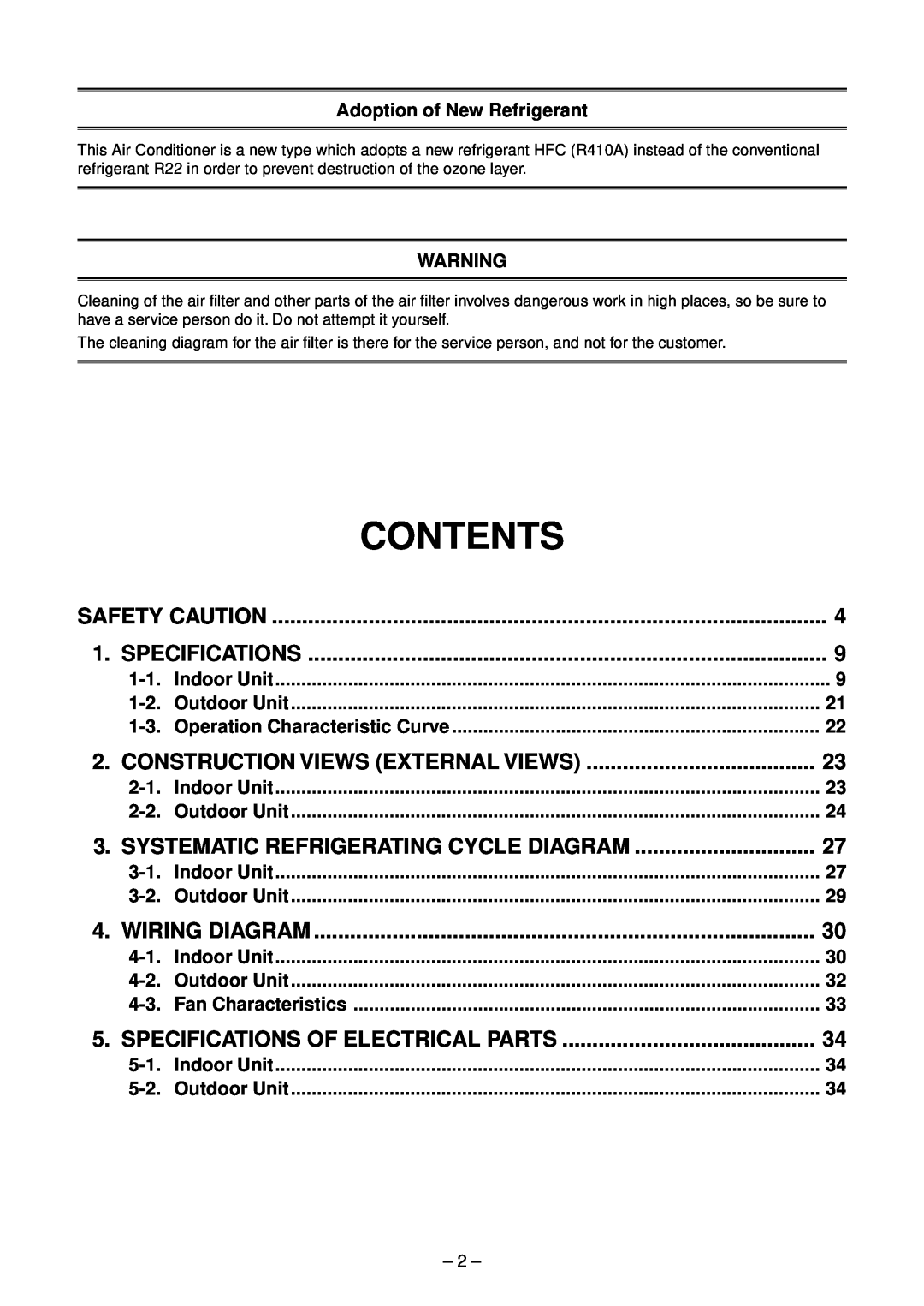 Toshiba RAV-SM1603ATZ-E Contents, Safety Caution, Specifications, Construction Views External Views, Wiring Diagram 