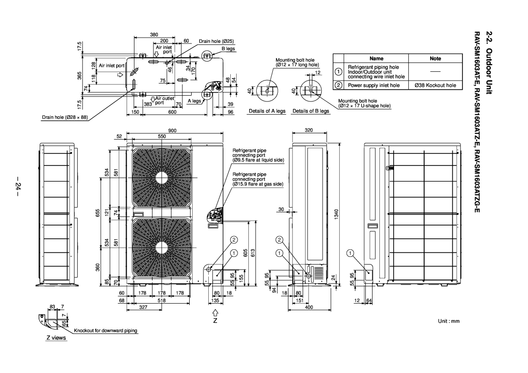 Toshiba RAV-SM1603DT-A, RAV-SM1603ATZG-E, RAV-SM1603ATZ-E, RAV-SM1403DT-A service manual Outdoor Unit, SM1603AT-E,RAV 