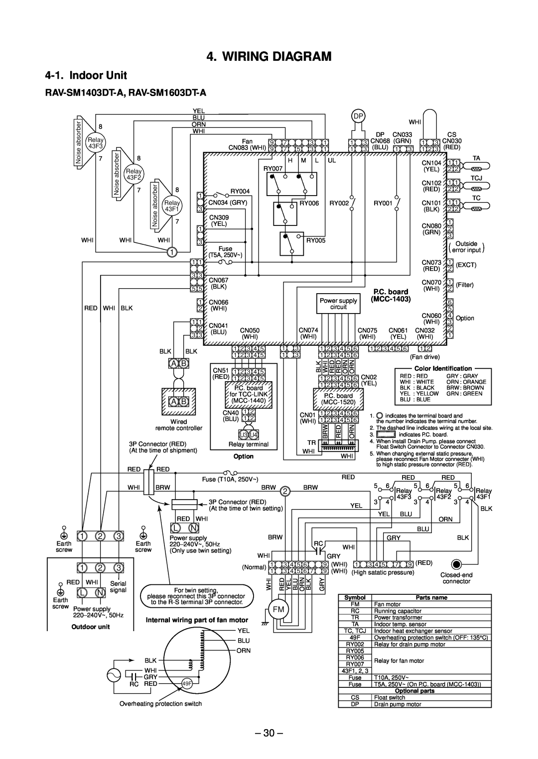 Toshiba RAV-SM1603ATZ-E, RAV-SM1603ATZG-E service manual Wiring Diagram, Indoor Unit, 30, RAV-SM1403DT-A, RAV-SM1603DT-A 