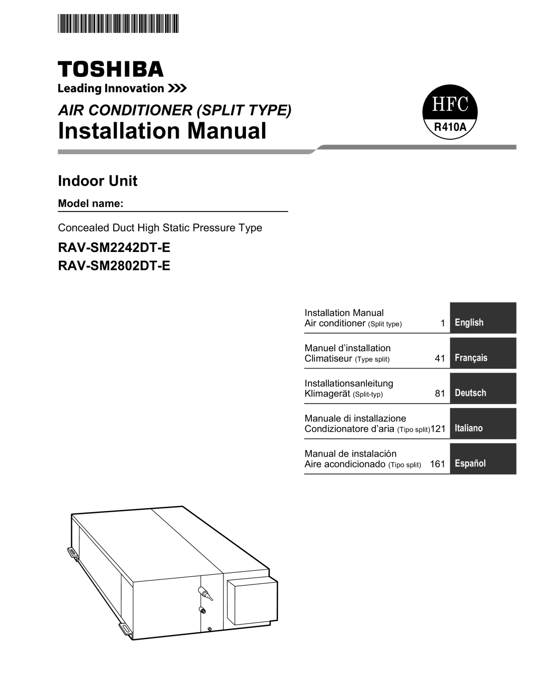 Toshiba RAV-SM2242DT-E, RAV-SM2802DT-E installation manual Installation Manual 