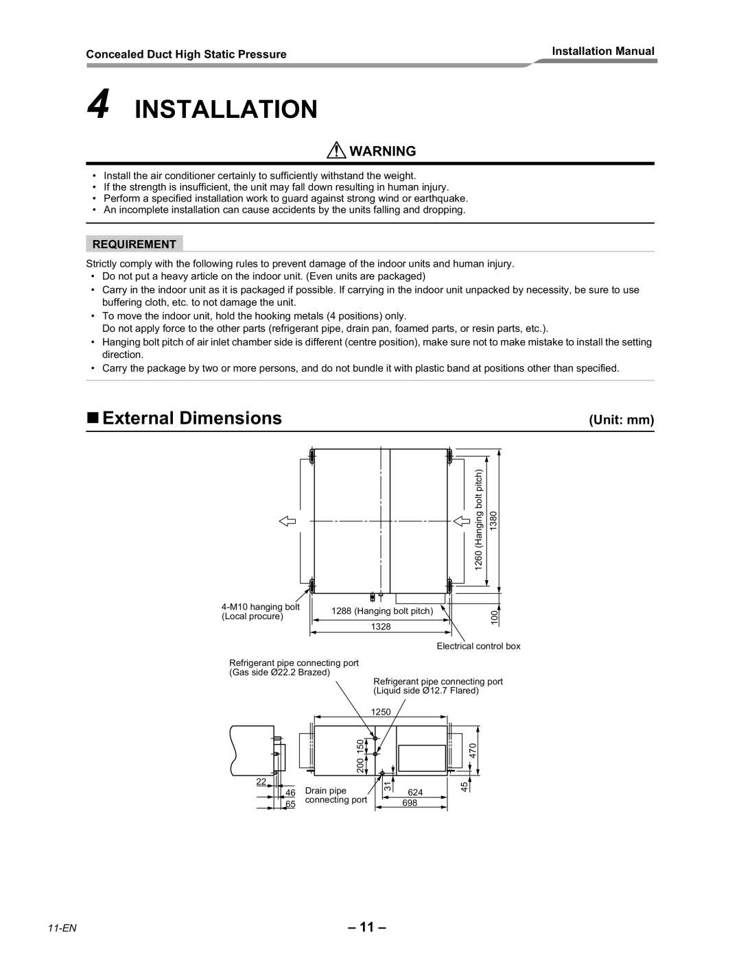 Toshiba RAV-SM2802DT-E, RAV-SM2242DT-E installation manual Installation, External Dimensions 