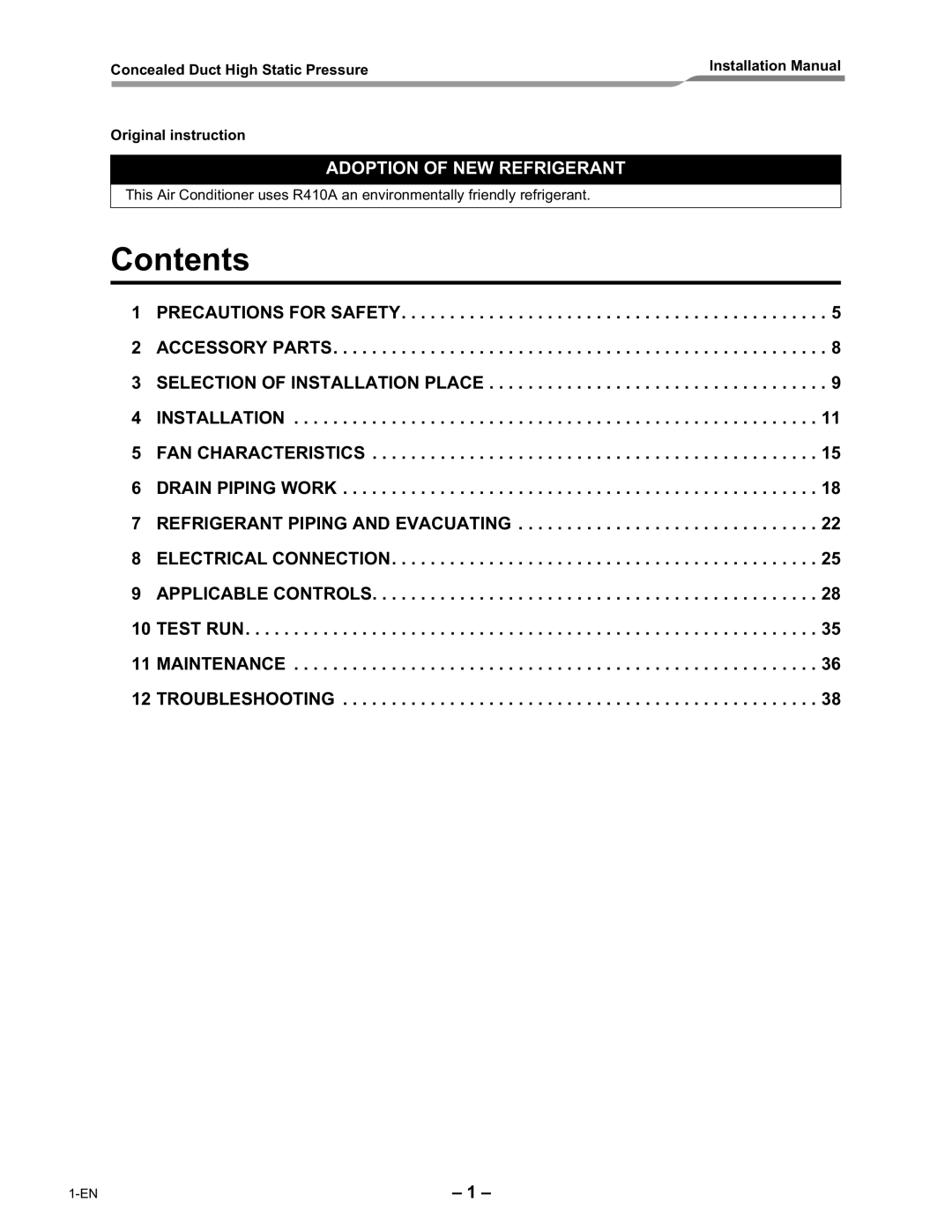 Toshiba RAV-SM2802DT-E, RAV-SM2242DT-E installation manual Contents 