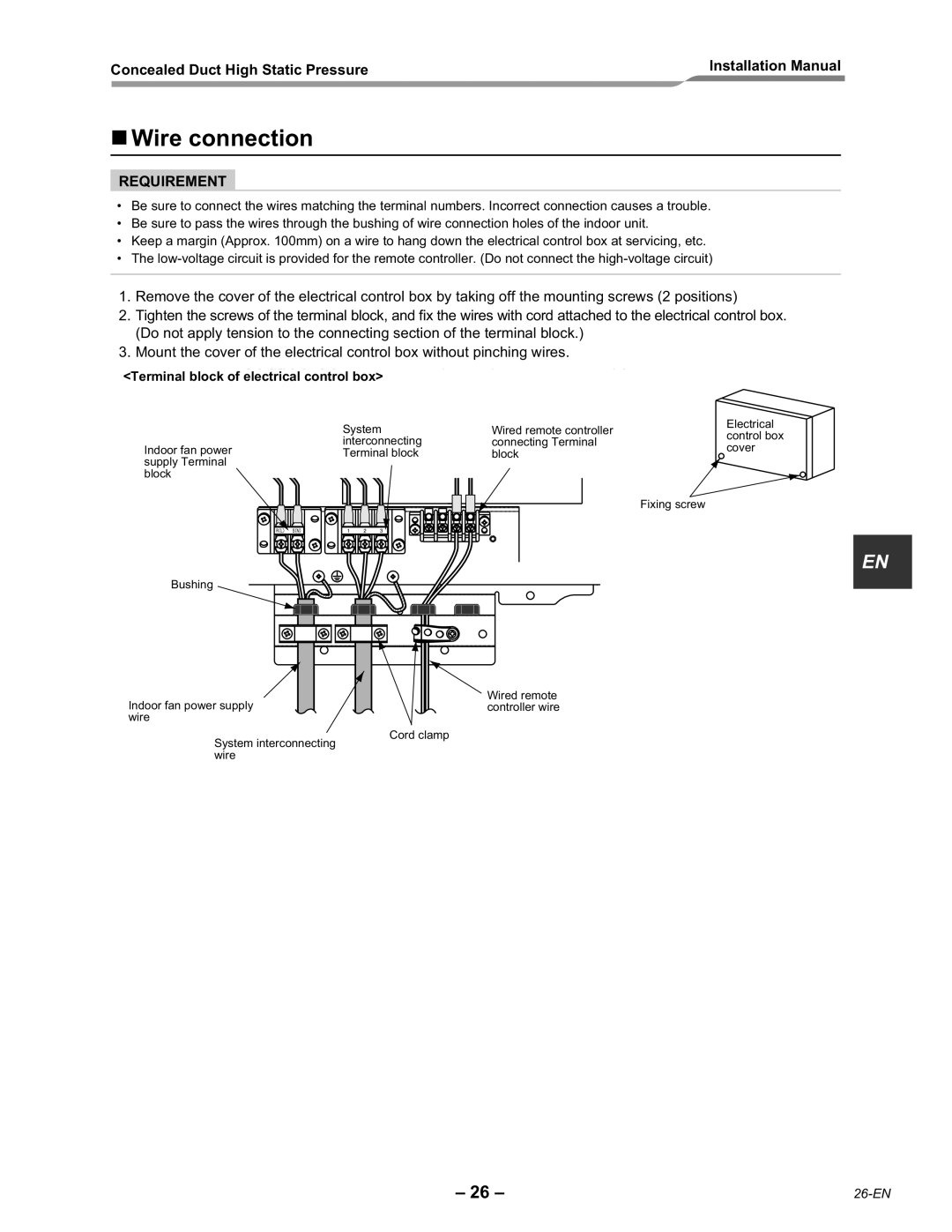 Toshiba RAV-SM2242DT-E, RAV-SM2802DT-E installation manual Wire connection, Terminal block of electrical control box 