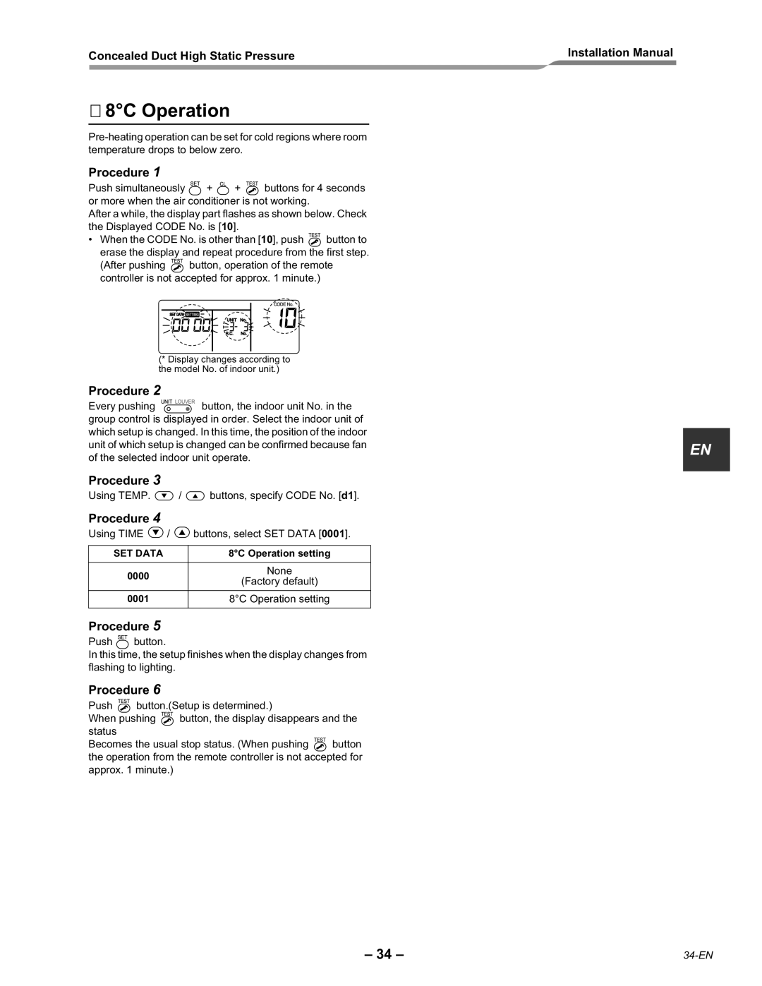 Toshiba RAV-SM2242DT-E, RAV-SM2802DT-E installation manual 8C Operation, 0000 