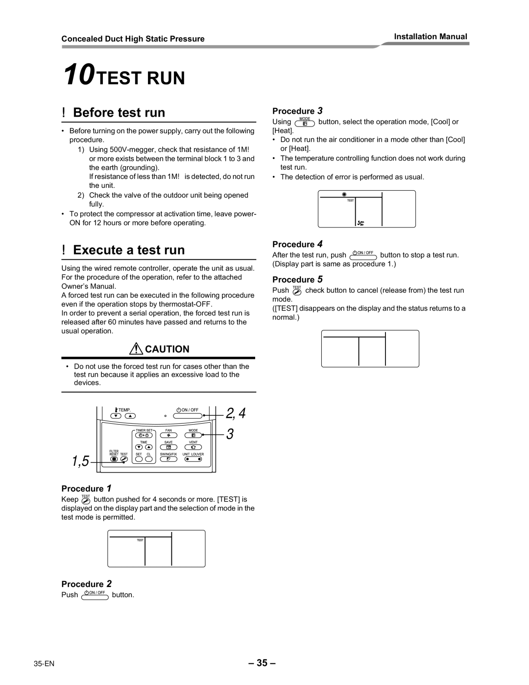 Toshiba RAV-SM2802DT-E, RAV-SM2242DT-E installation manual 10TEST RUN, Before test run, Execute a test run 