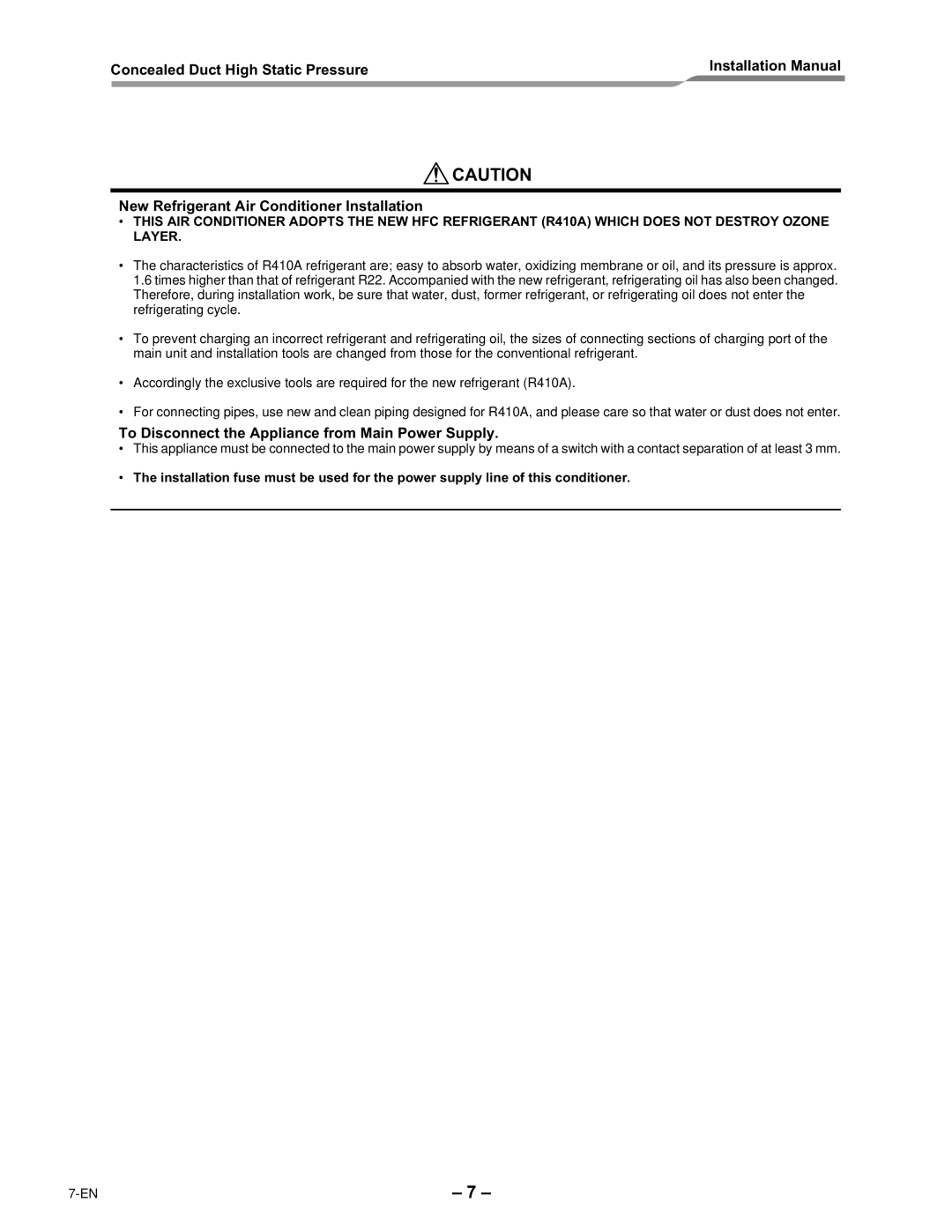 Toshiba RAV-SM2802DT-E, RAV-SM2242DT-E installation manual To Disconnect the Appliance from Main Power Supply 