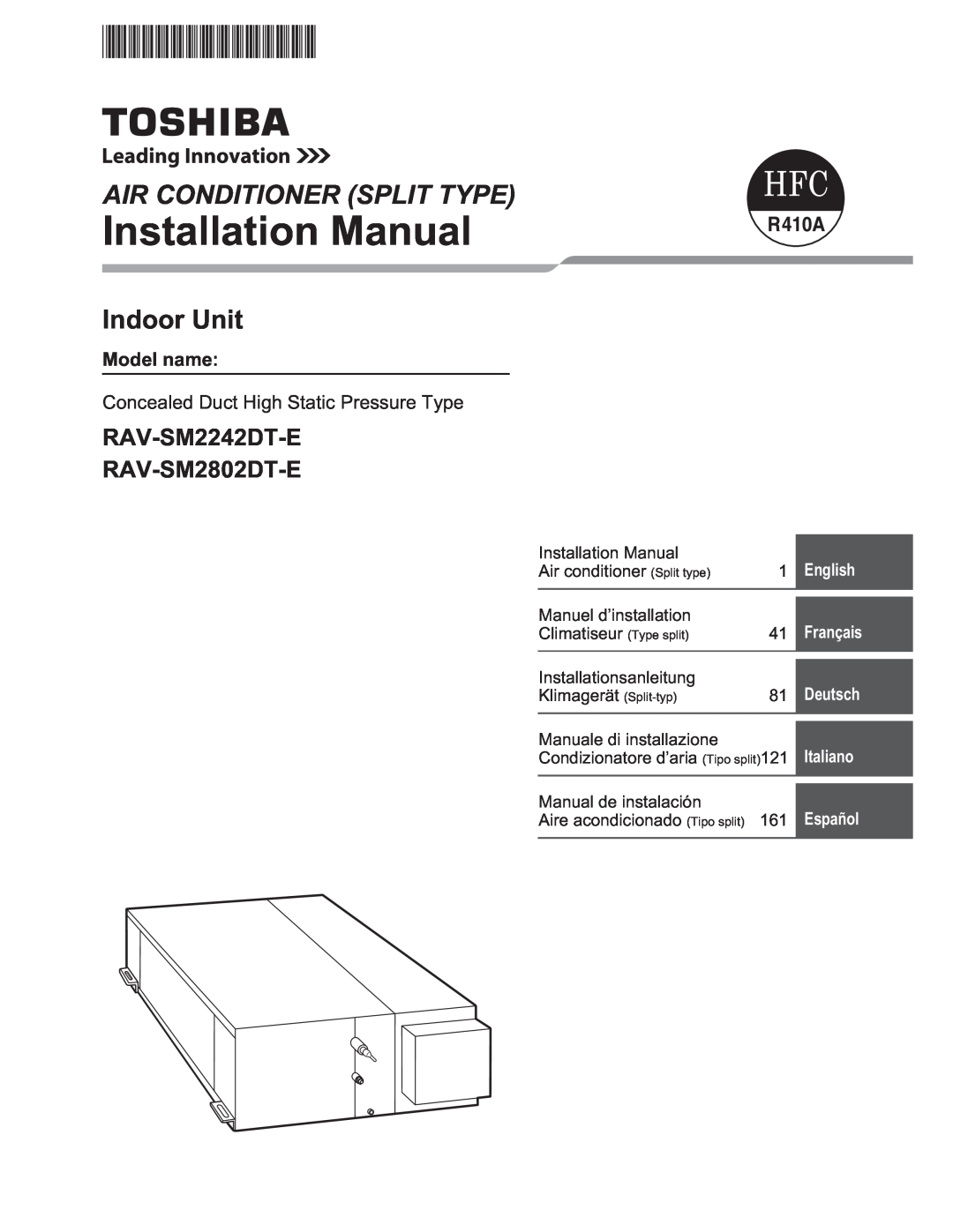 Toshiba RAV-SM2242DT-TR, RAV-SM2802DT-E service manual Indoor Unit <Digital Inverter>, Service Manual Split Type, R410A 