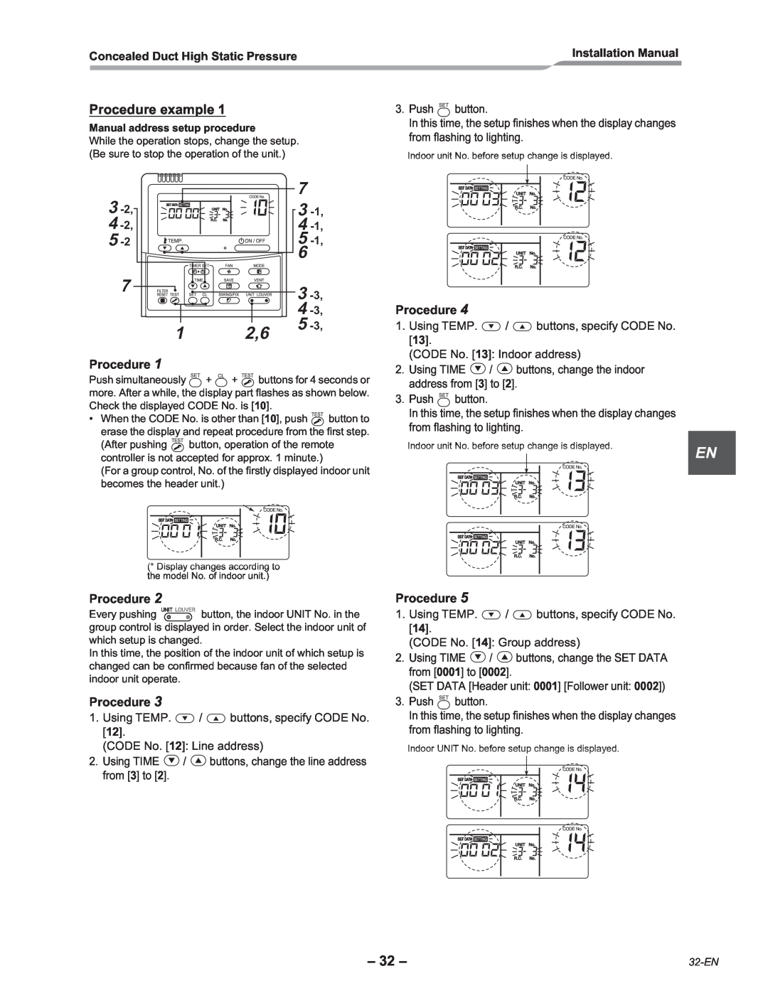 Toshiba RAV-SM2242DT-E, RAV-SM2802DT-E Procedure example, Concealed Duct High Static Pressure, Installation Manual 